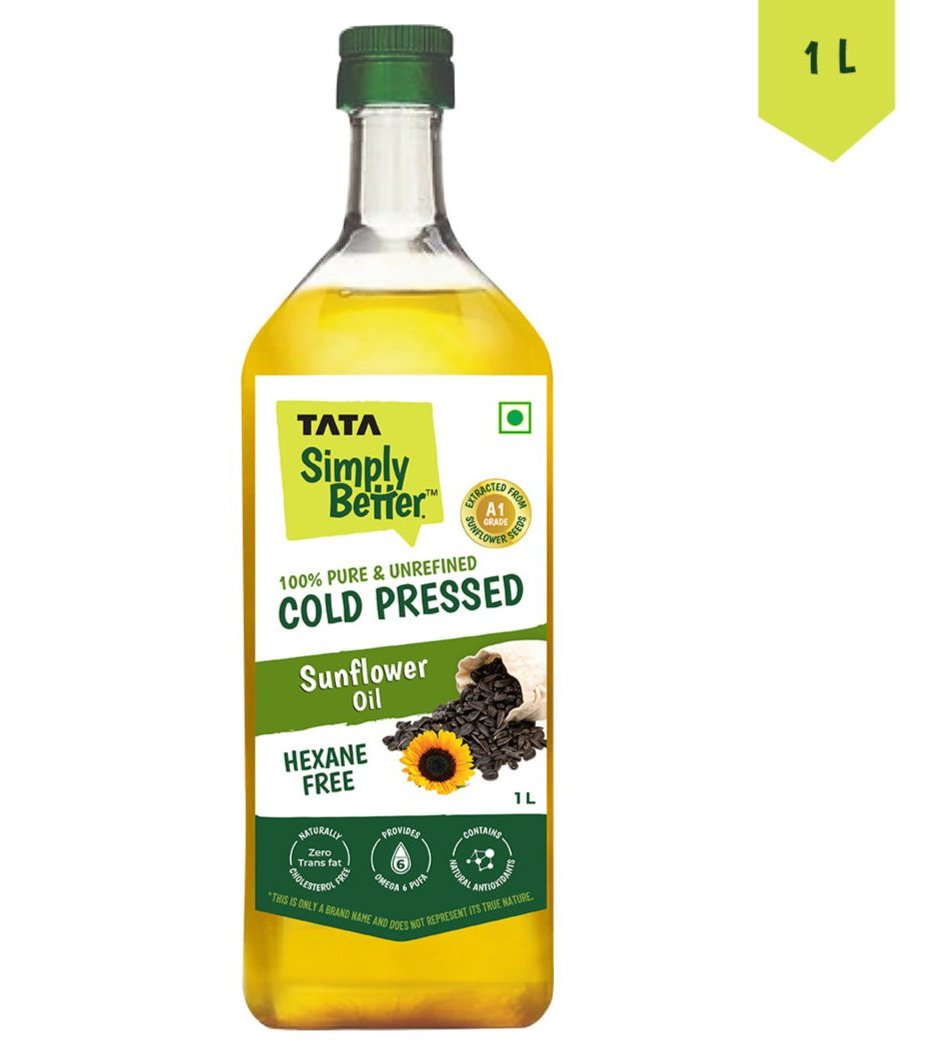 Tata Simply Better Sunflower Oil 1L - 100% Pure, 100% Unrefined, 100% Cold Pressed ,100% Hexane Free