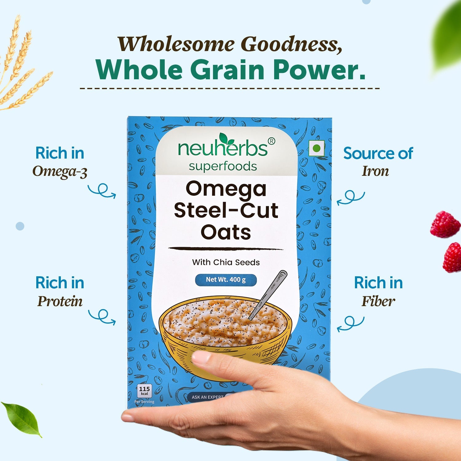 Omega steel cut Oats with Omega-3 and beta-glucans for Heart ,Blood Sugar & Weight Management