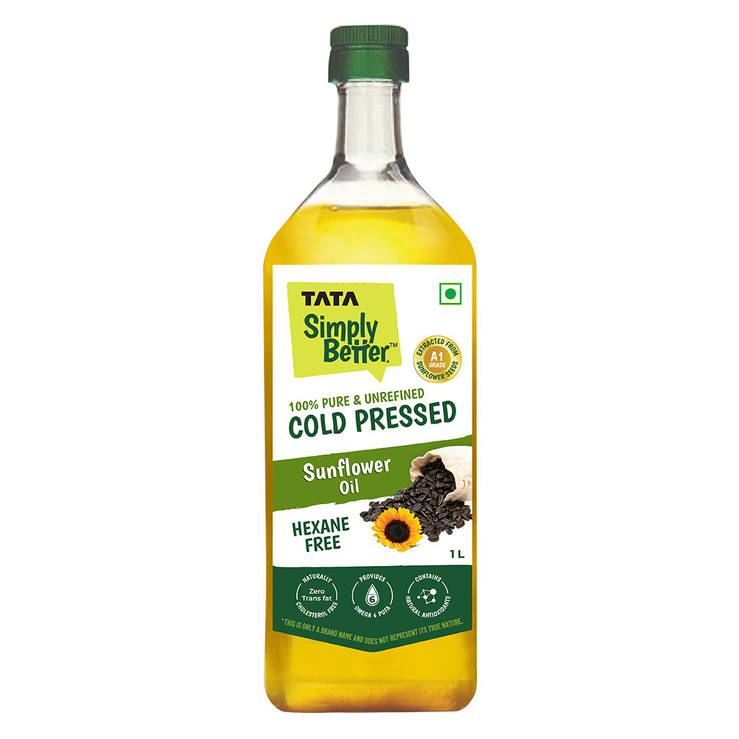 Tata Simply Better Sunflower Oil 1L - 100% Pure, 100% Unrefined, 100% Cold Pressed ,100% Hexane Free