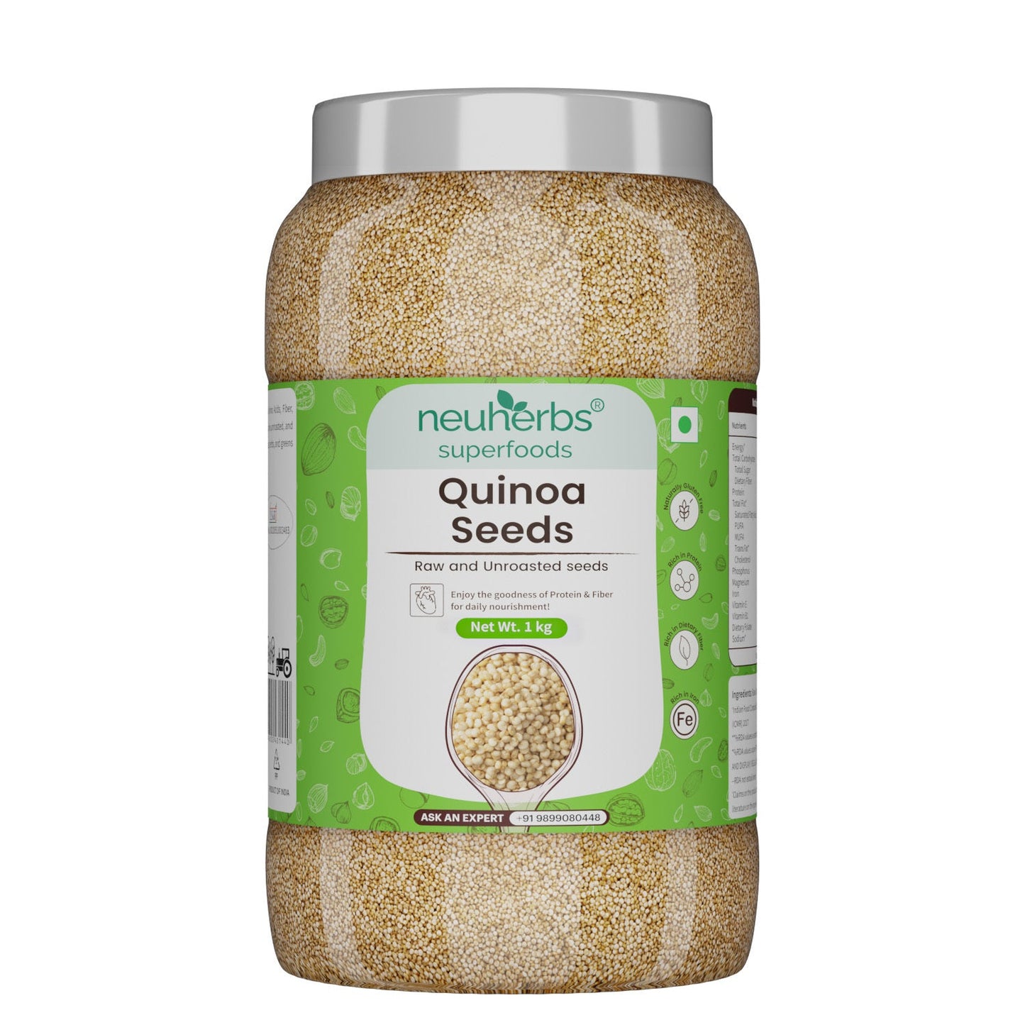 Raw Unroasted White Quinoa Seeds Rich in Protein, Iron, Fiber and Gluten Free Helps in cholesterol levels, weight loss and strong Bones