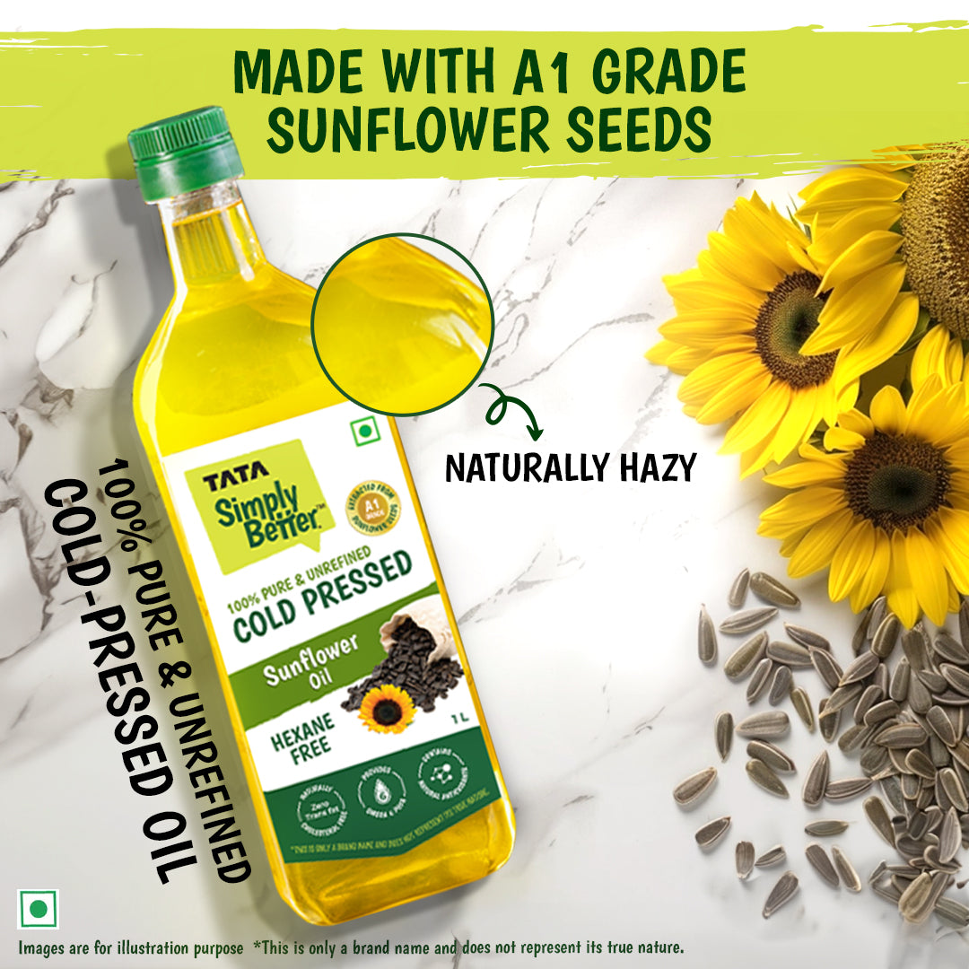 Tata Simply Better Sunflower Oil 1L - 100% Pure, 100% Unrefined, 100% Cold Pressed ,100% Hexane Free