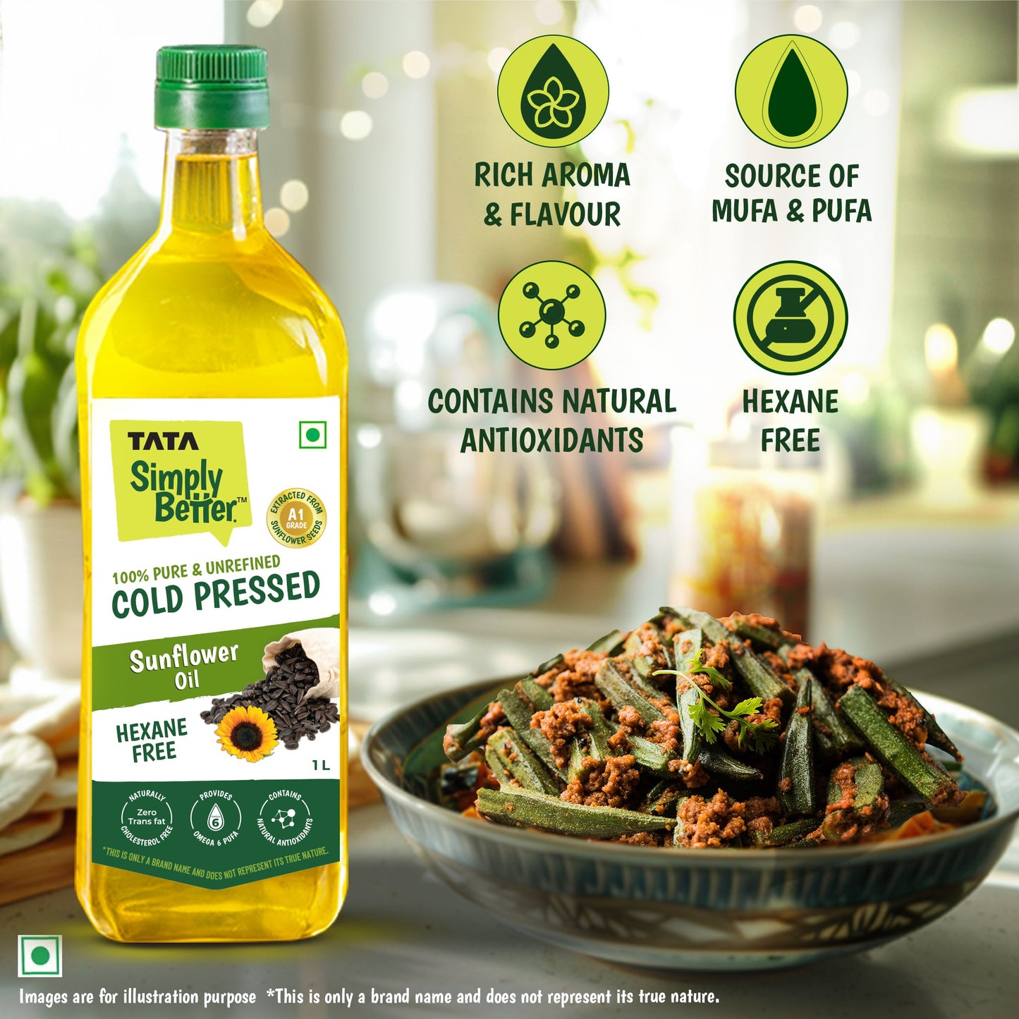 Tata Simply Better Sunflower Oil 1L - 100% Pure, 100% Unrefined, 100% Cold Pressed ,100% Hexane Free