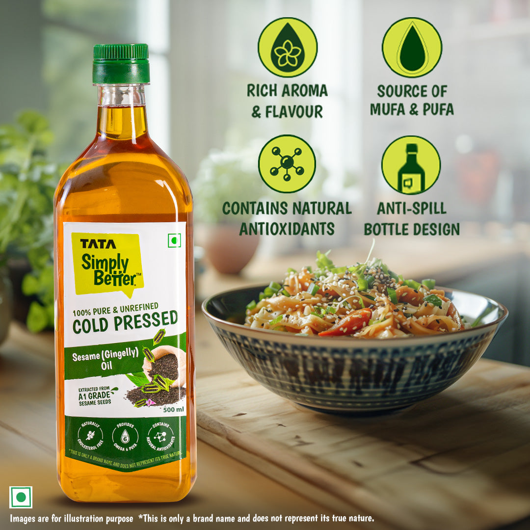 Tata Simply Better Sesame (Gingelly) Oil 500ml - 100%  Pure and Unrefined Cold Pressed