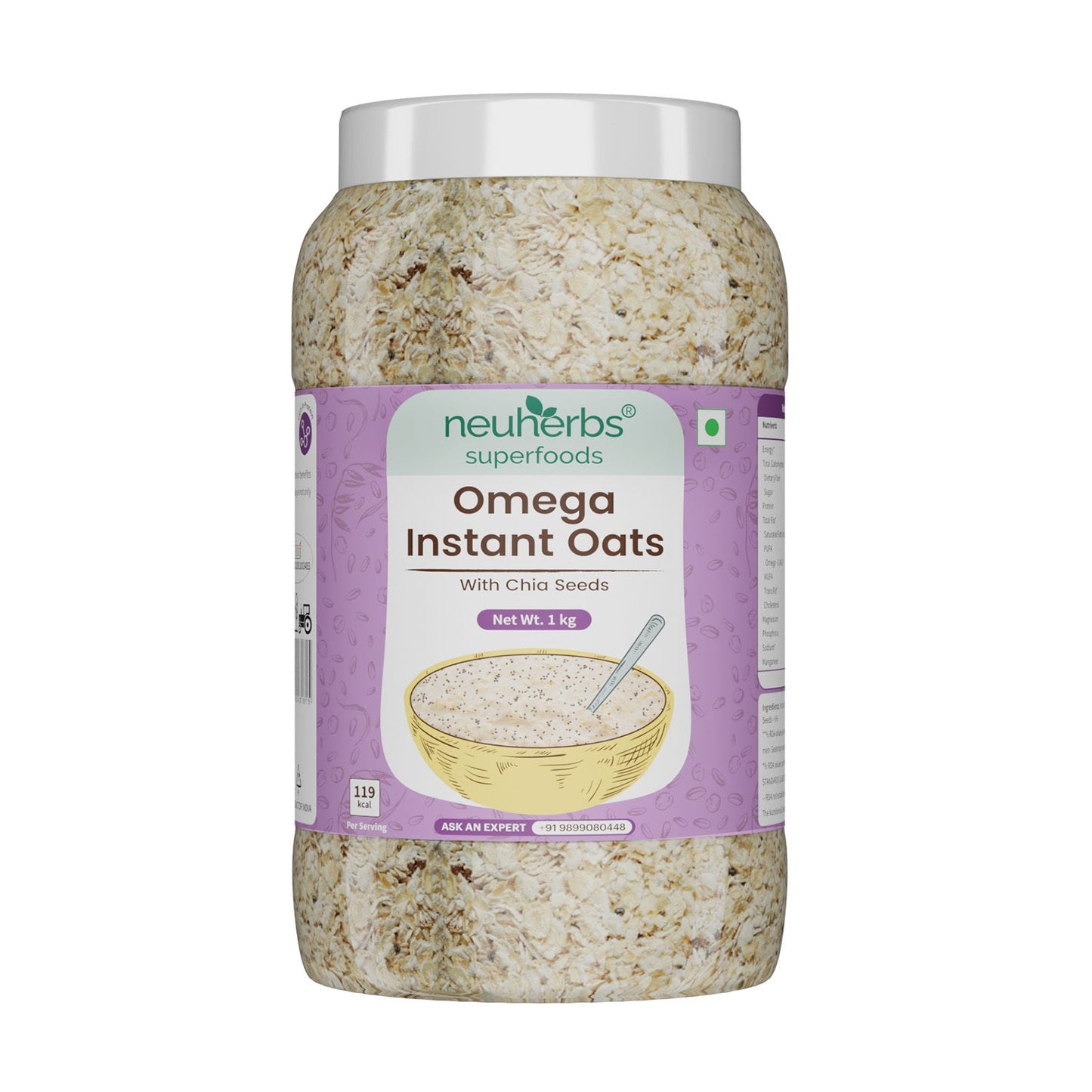 Omega Instant Oats With Chia Seeds for Weight Loss Ready to Eat Cereal, Whole Grain, Breakfast Cereal & Gluten Free