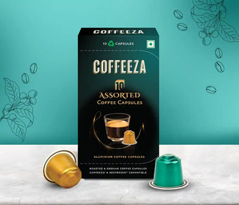 Coffeeza Assorted Box of 10 Coffee Capsules – Classico, Intenso, Cremoso, Forte, and Mysore Nuggets