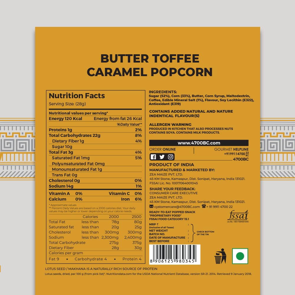 Butter Toffee Caramel Popcorn, Tin, 125g