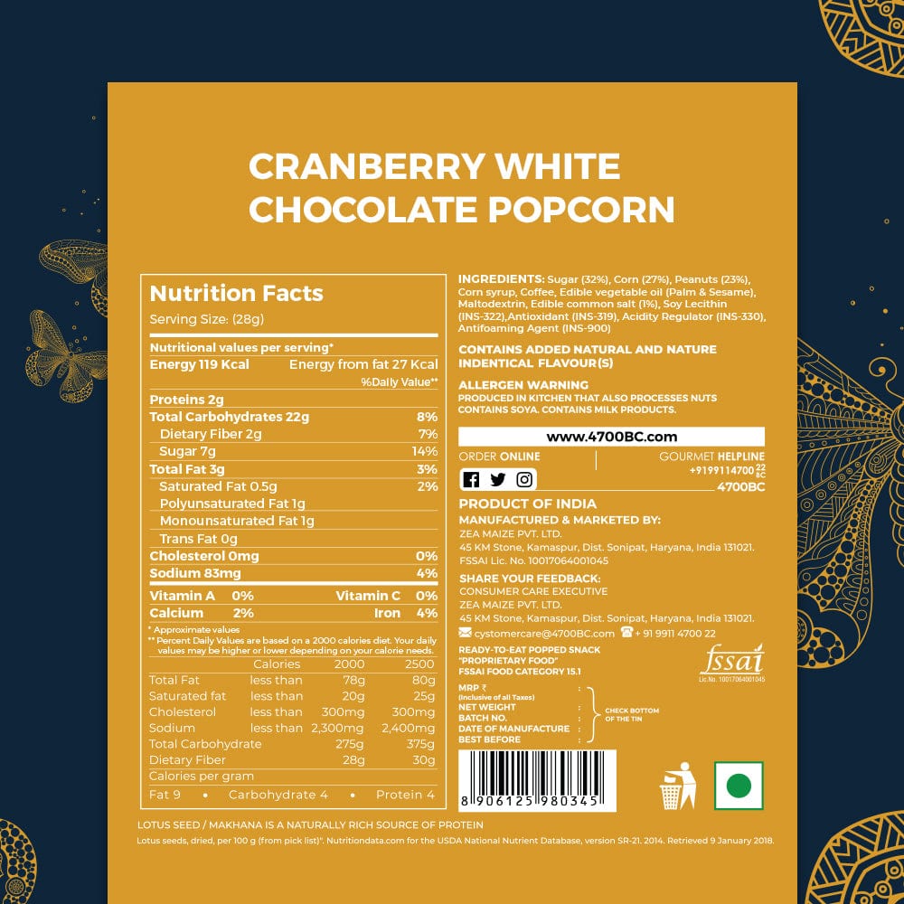 Cranberry White Chocolate Popcorn, Tin, 150g