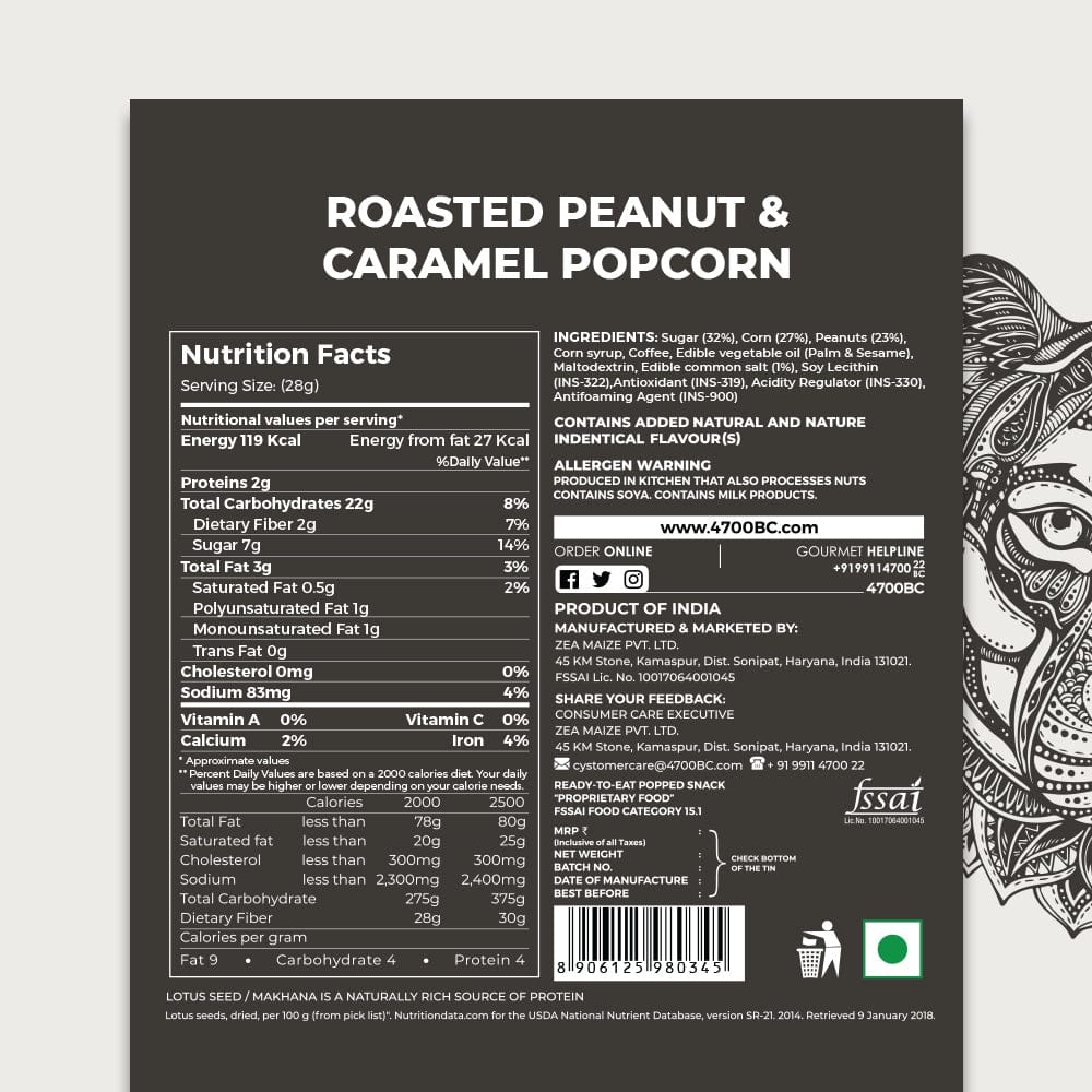 Roasted Peanut & Caramel Popcorn, Tin, 165g