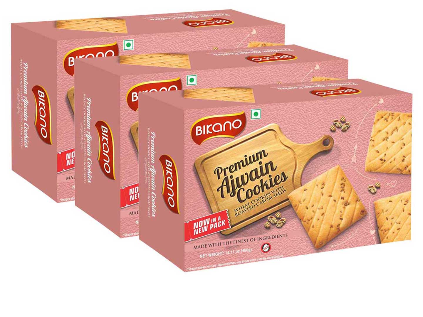 Bikanerwala Bikano Ajwain Cookie -400 gms (Pack of 3)