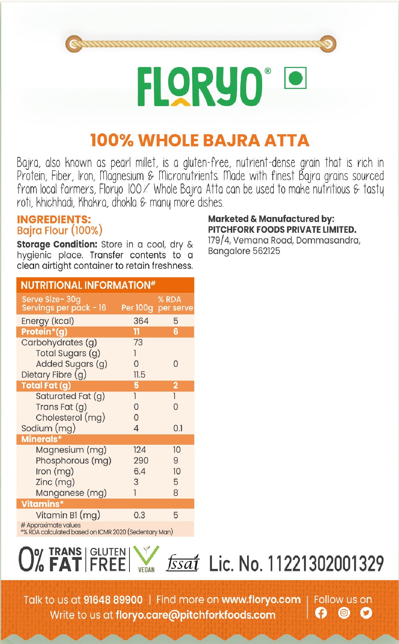 Floryo 100% Whole Bajra Atta