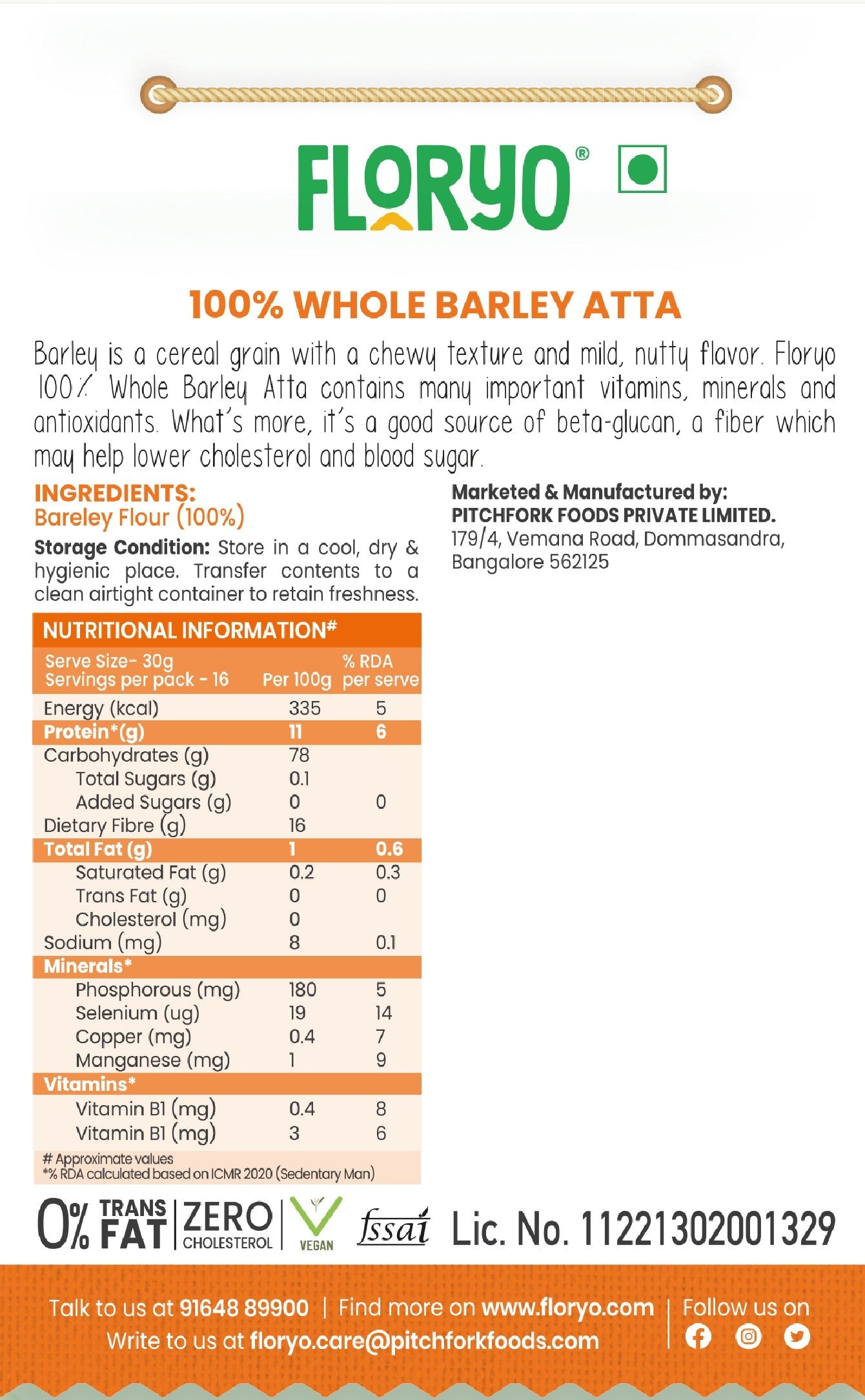 Floryo 100% Whole Barley Atta