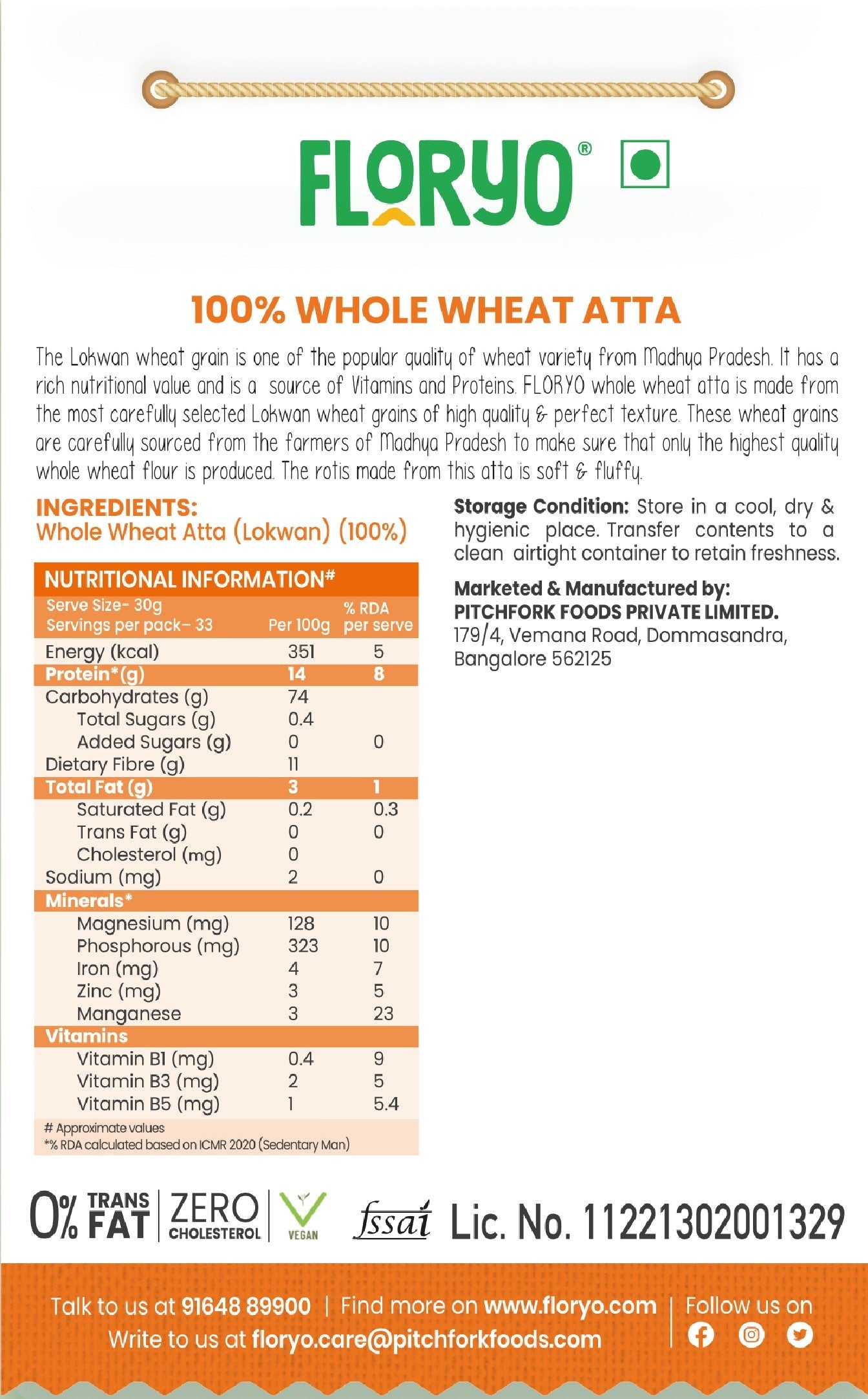 Floryo 100% Whole Wheat Atta (MP Lokwan)