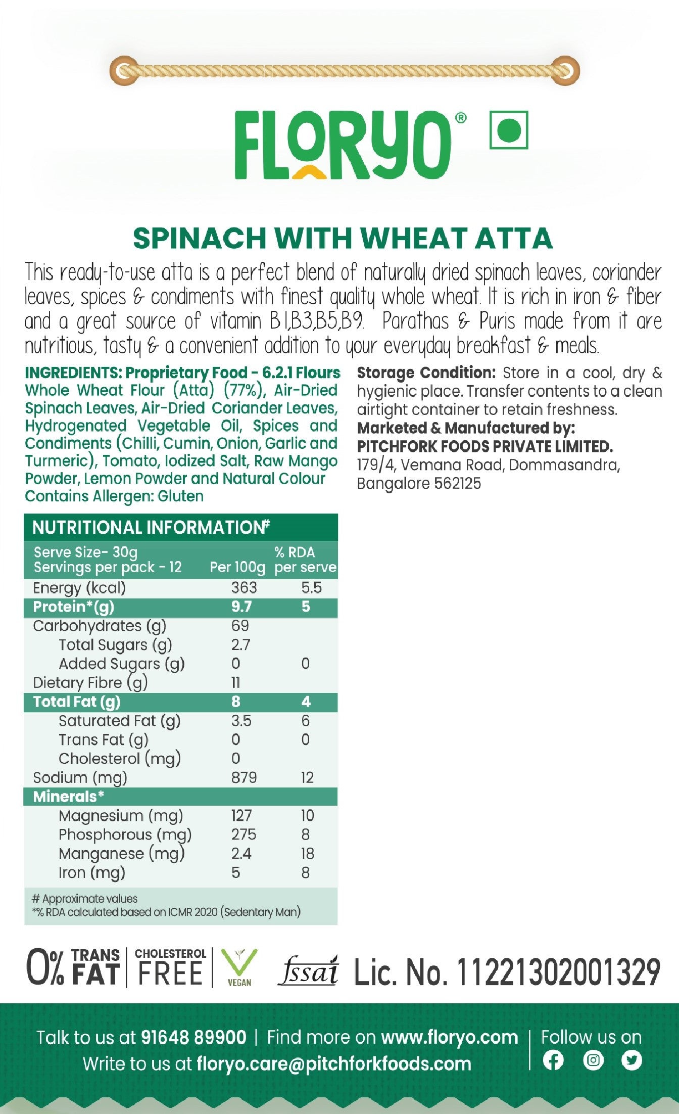 Floryo Spinach with Wheat Atta