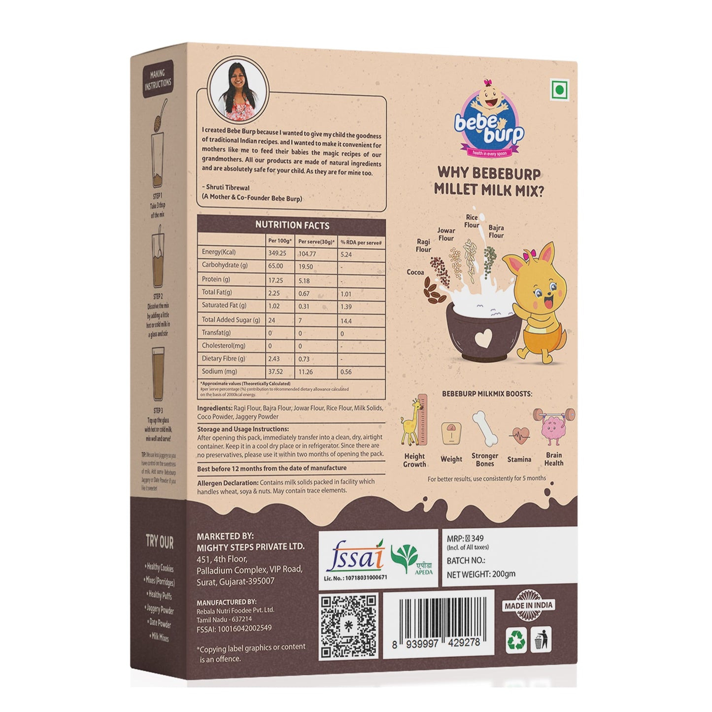 Millet Milk Mix -Ragi & Chocolate Health Drink Mix for Kids 200g