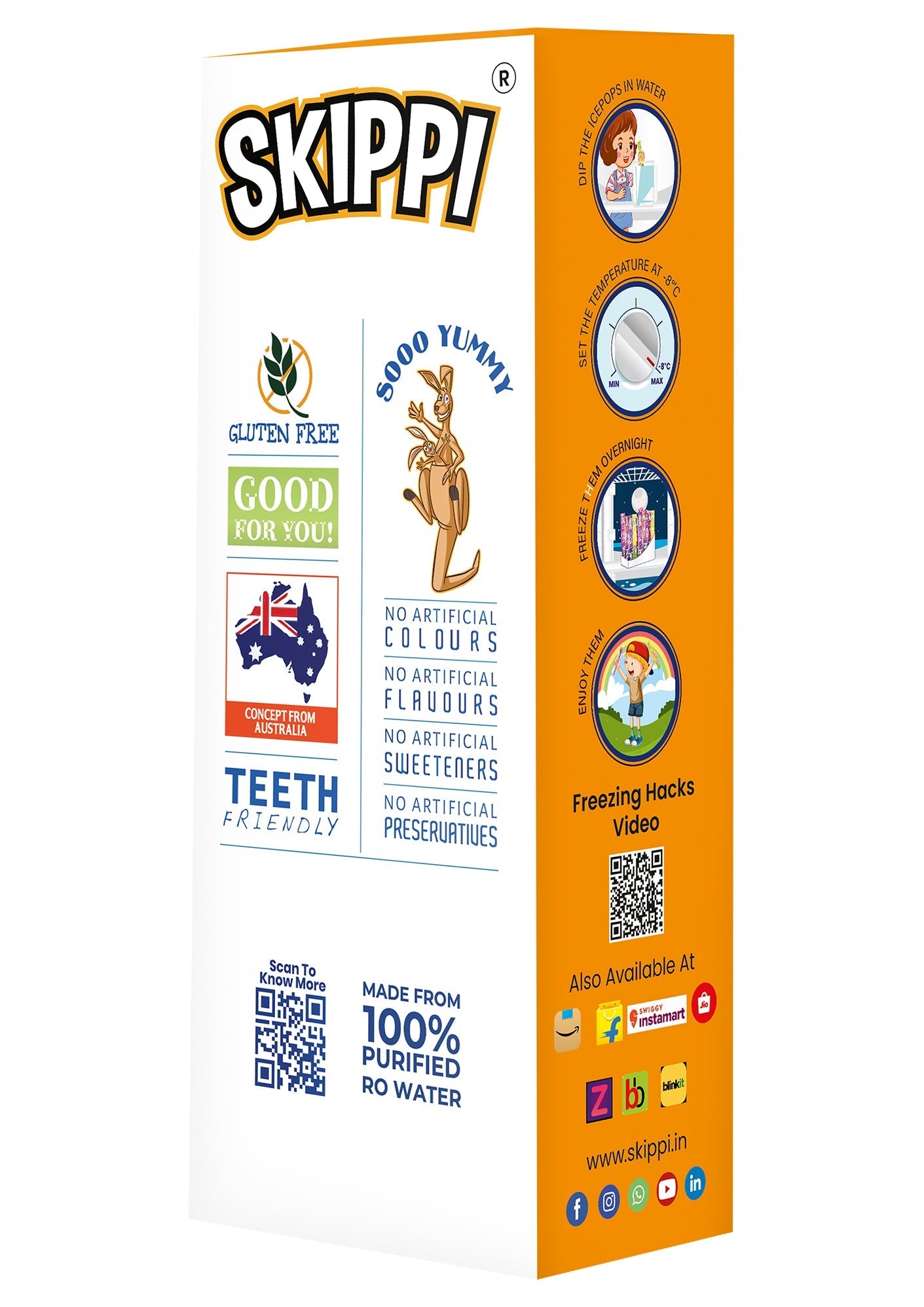 Skippi Orange Flavor Ice Pop, Pack of 12