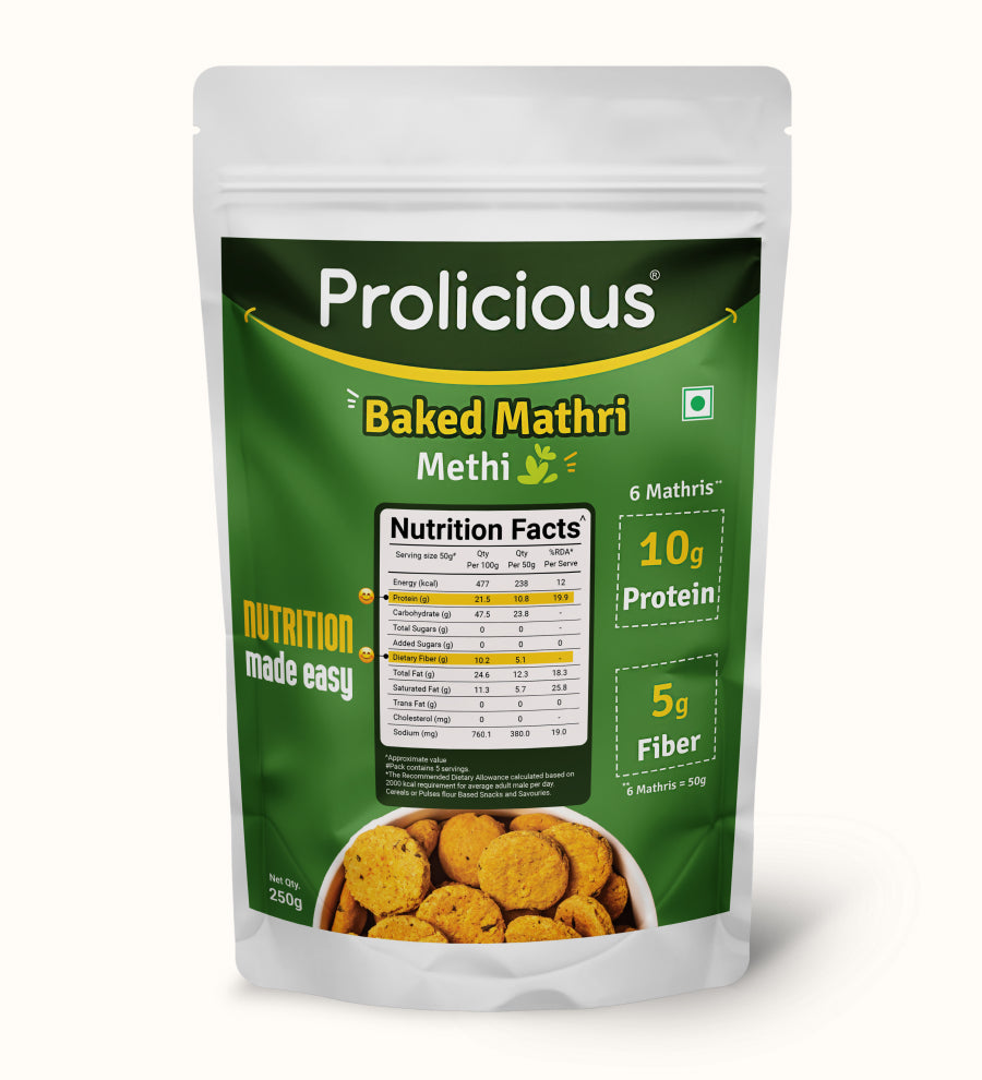 Prolicious Baked Protein Methi Mathri - 250 gms - Veeha Foods