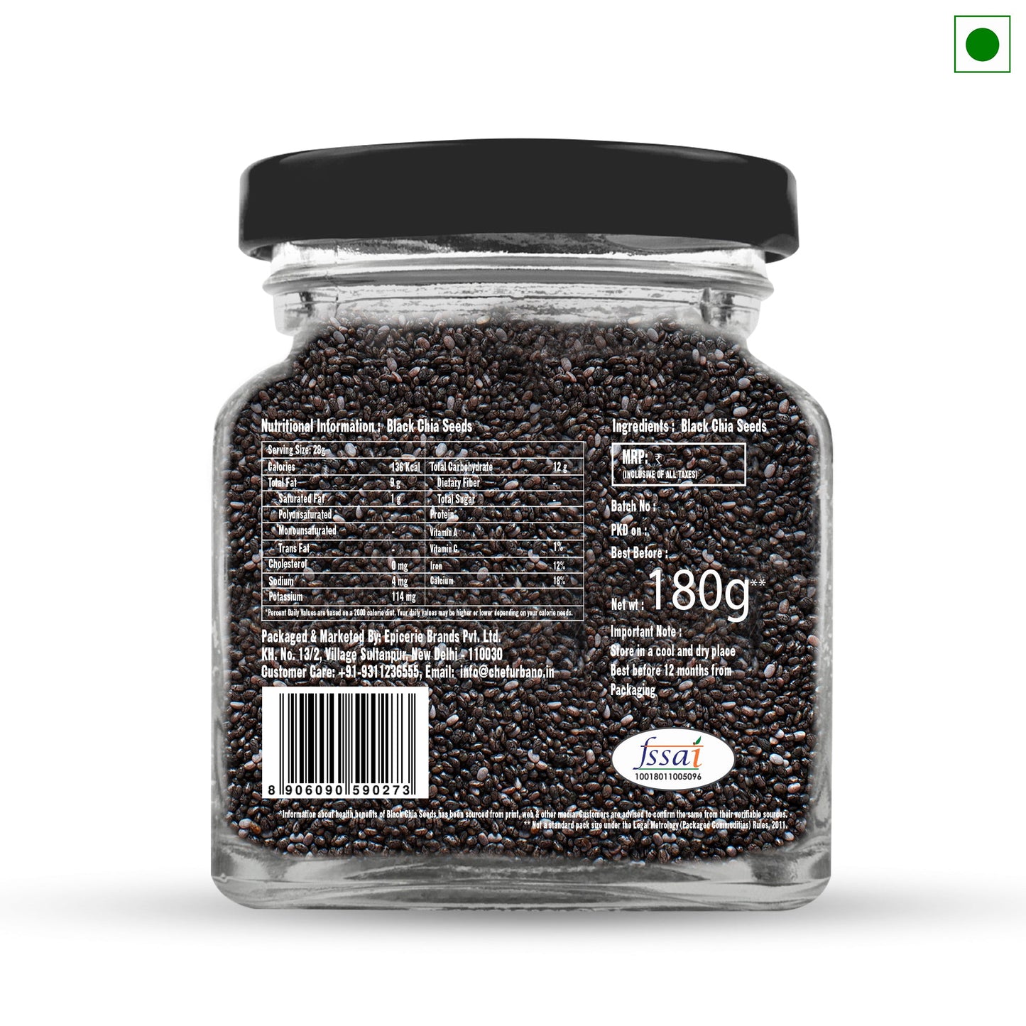 Chef Urbano Black Chia Seeds 180 Gms