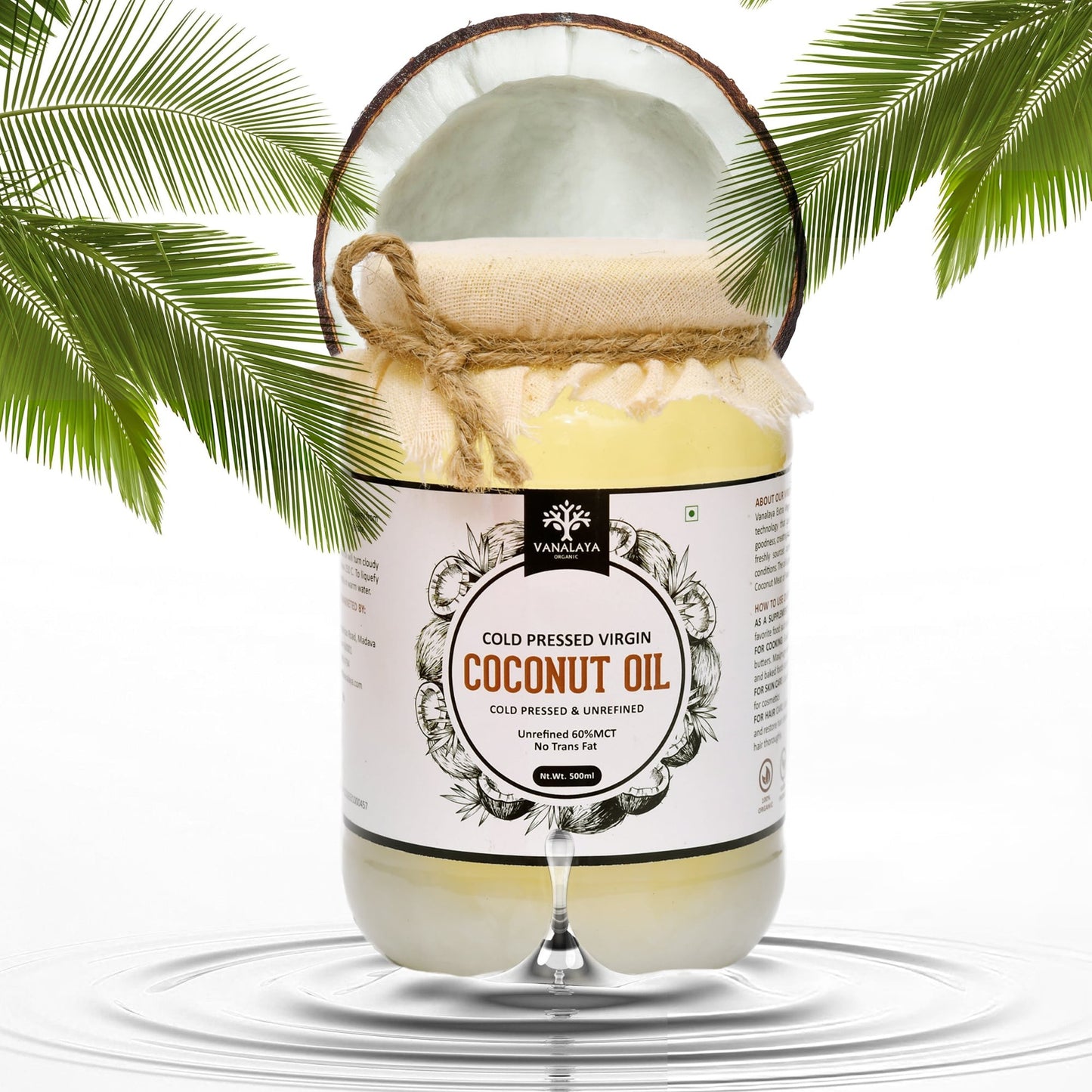 Vanalaya Edible Coconut Oil Virgin Cold Pressed - 500 ml