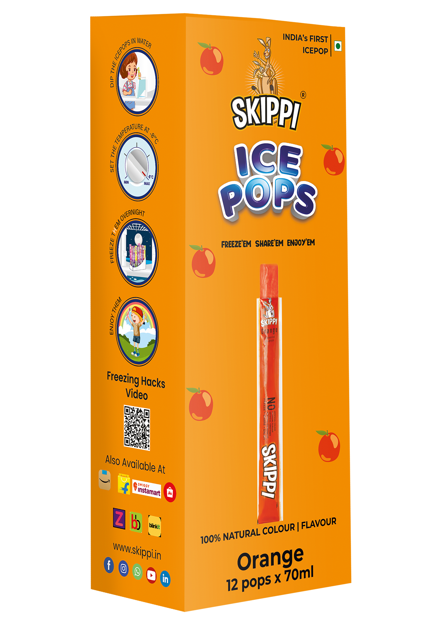 Skippi Orange Flavor Ice Pop, Pack of 12