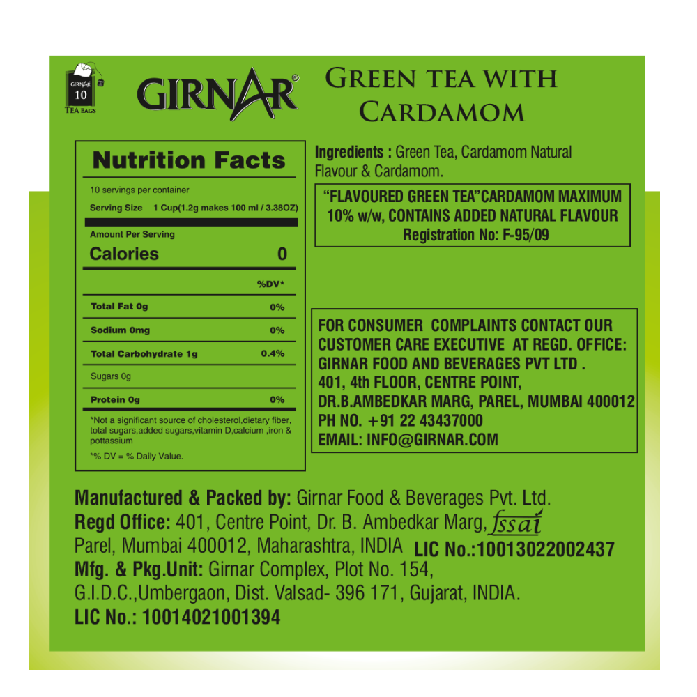 Girnar Green Tea Bags - Cardamom