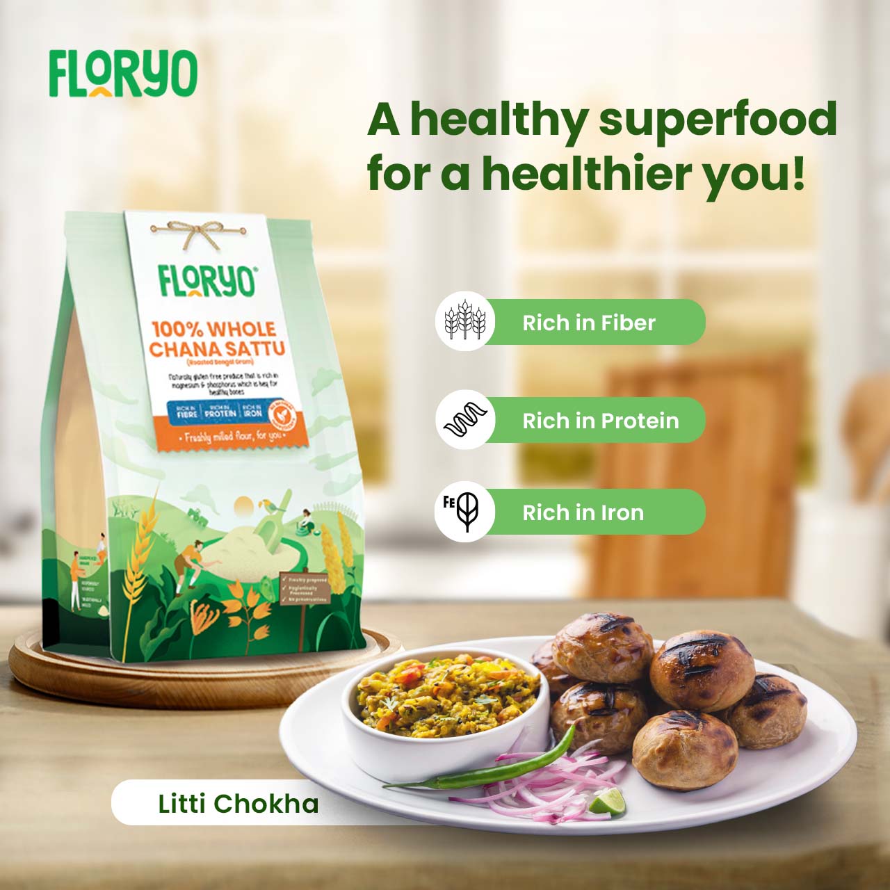 Floryo 100% Whole Chana Sattu