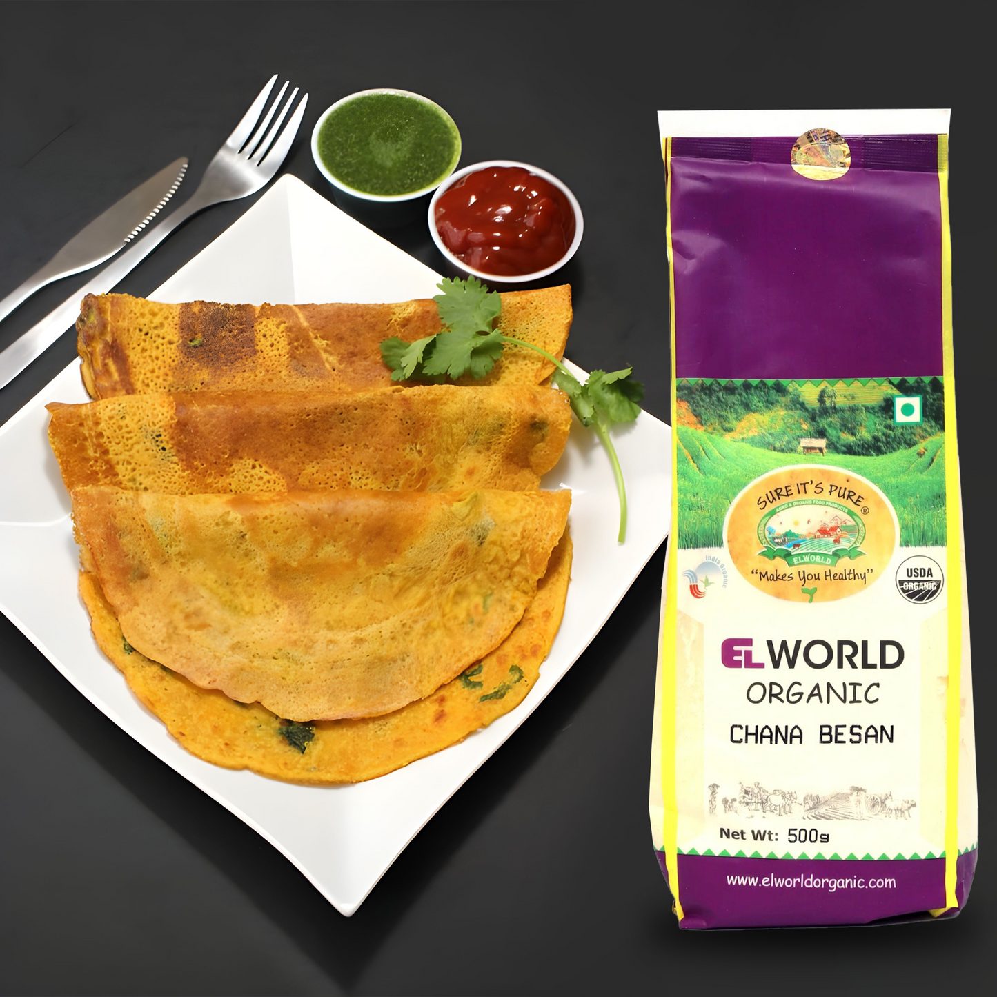 Elworld Agro & Organic Food Products Chana Besan - 500 gram