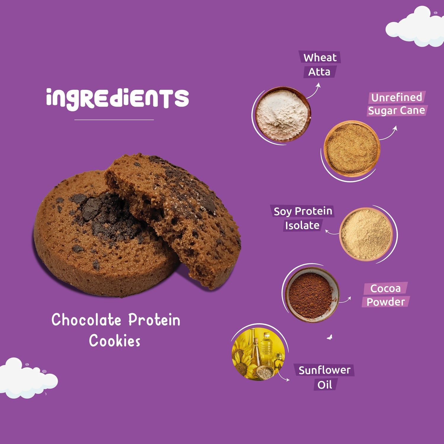 Chocolate Protein Cookies Made with Whole wheat Atta and Butter - 80gms