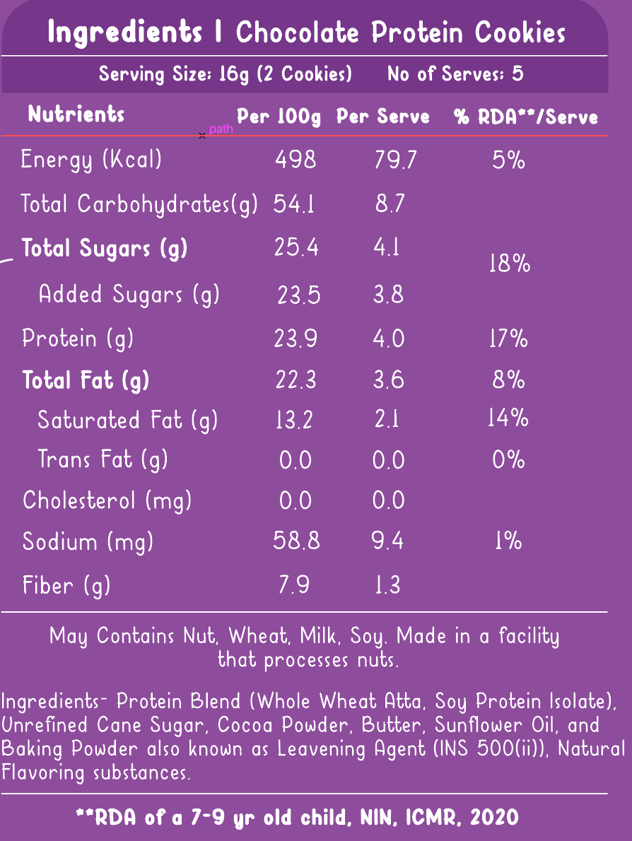 Chocolate Protein Cookies Made with Whole wheat Atta and Butter - 80gms