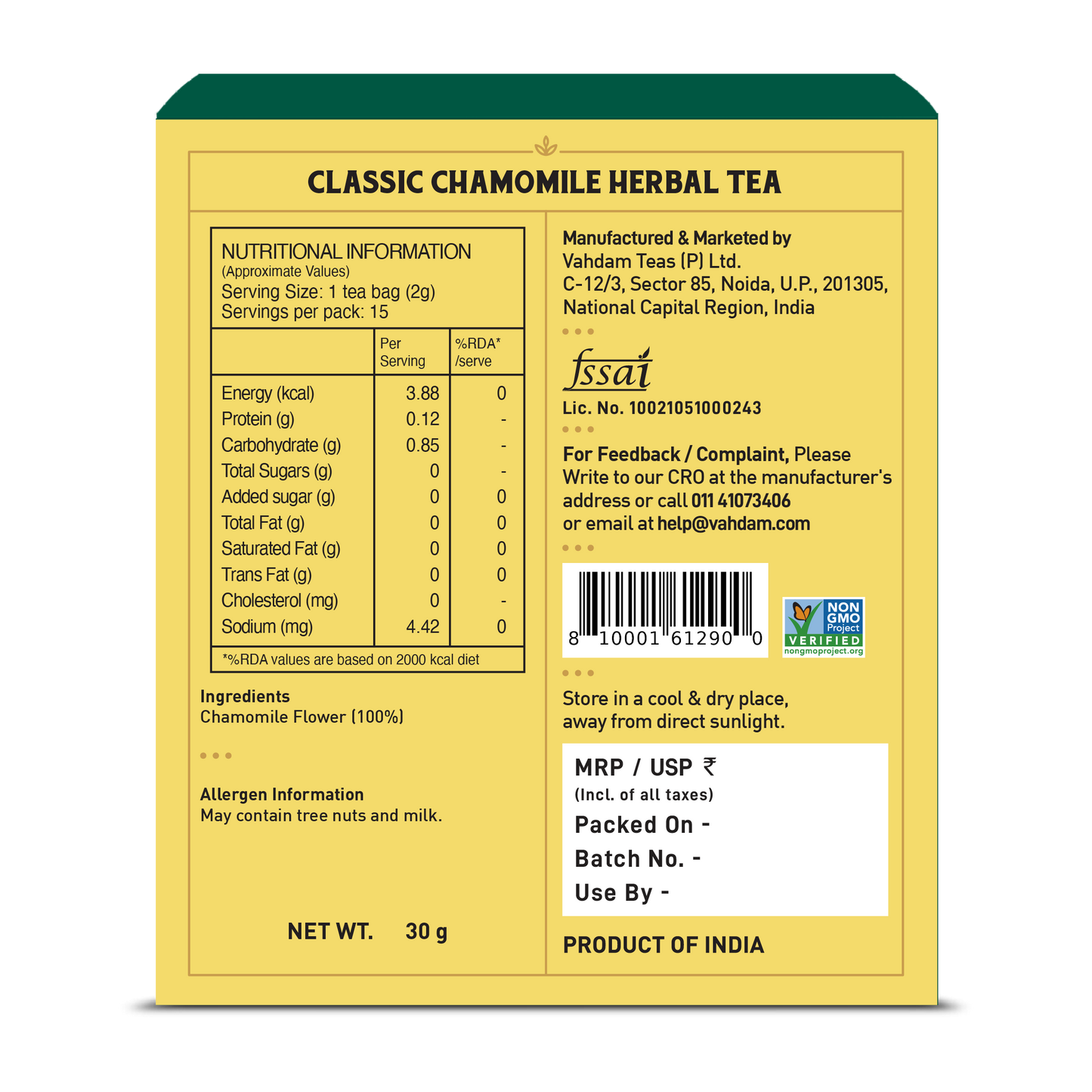 Classic Chamomile Herbal Tea Tisane, 15 Count