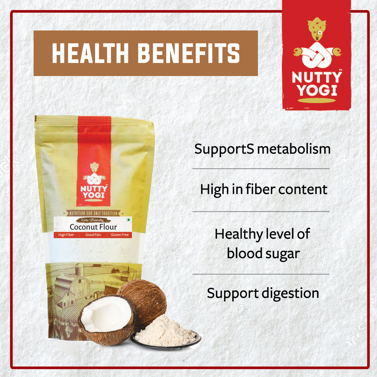 Nutty Yogi Gluten Free Coconut Flour , Atta Grain Free, Delicious, Healthy Alternative, Goodness of Coconut, Good Fat, Low Carb, Keto Friendly -400g
