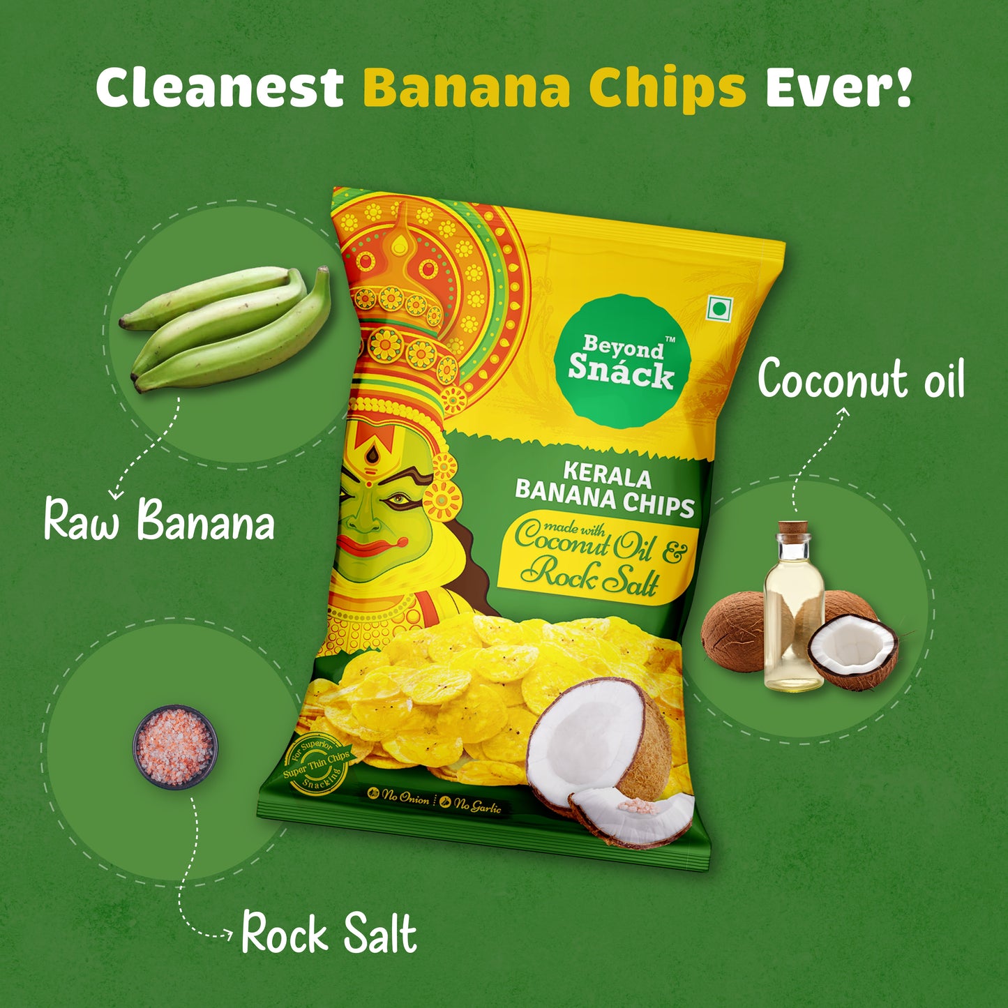 Banana Chips in Coconut Oil and Rock Salt 360gm (90gmsX4Packs)