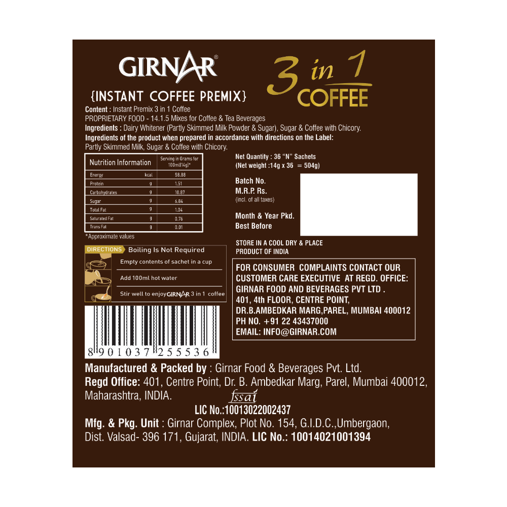 Girnar Instant Premix 3 In 1 Coffee