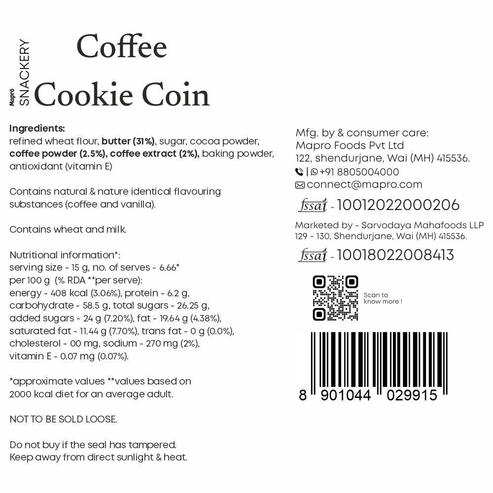 Snackery Coffee Cookie Coin - 150 gms - Veeha Foods