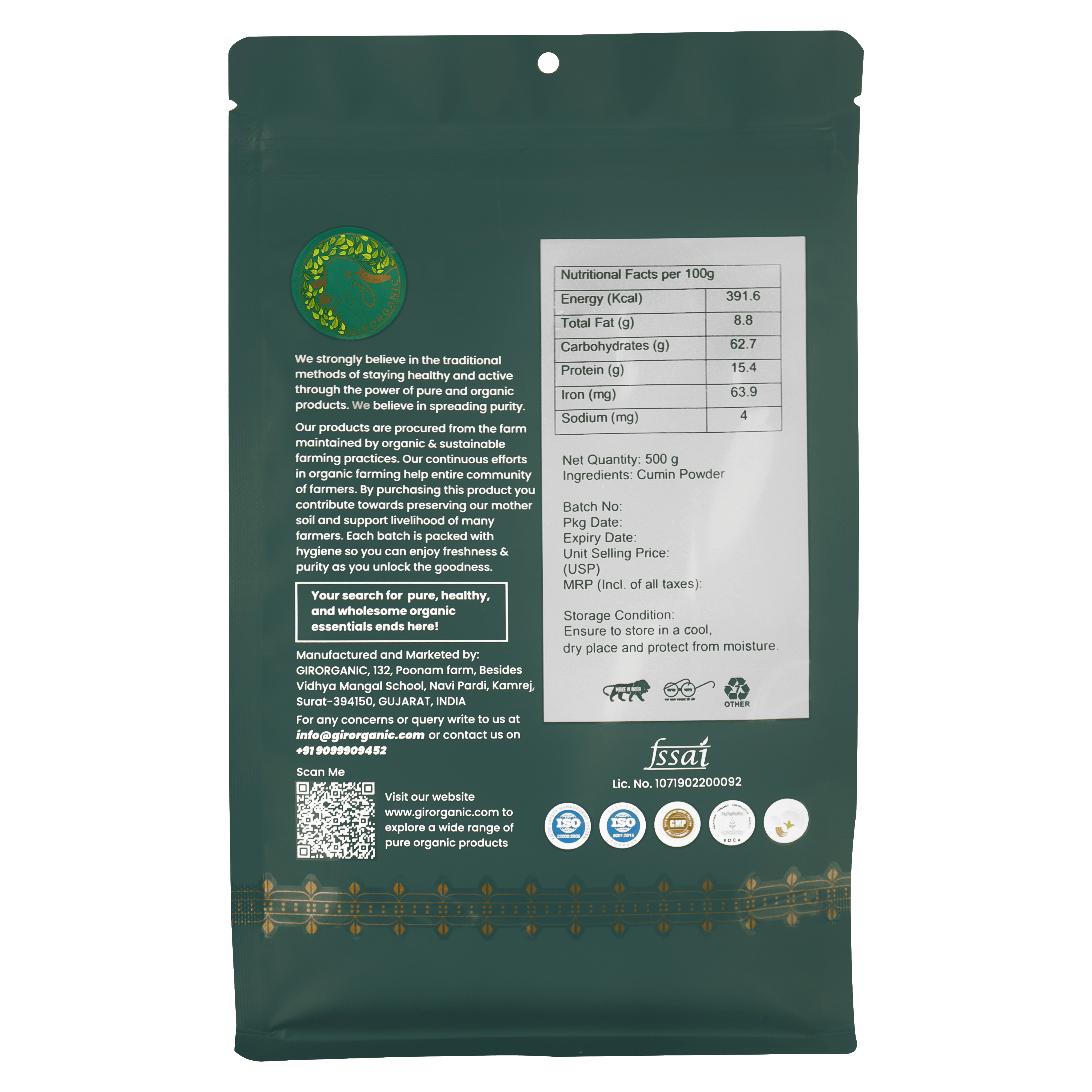 Gir Organic Cumin Powder Stone Ground - Veeha Foods