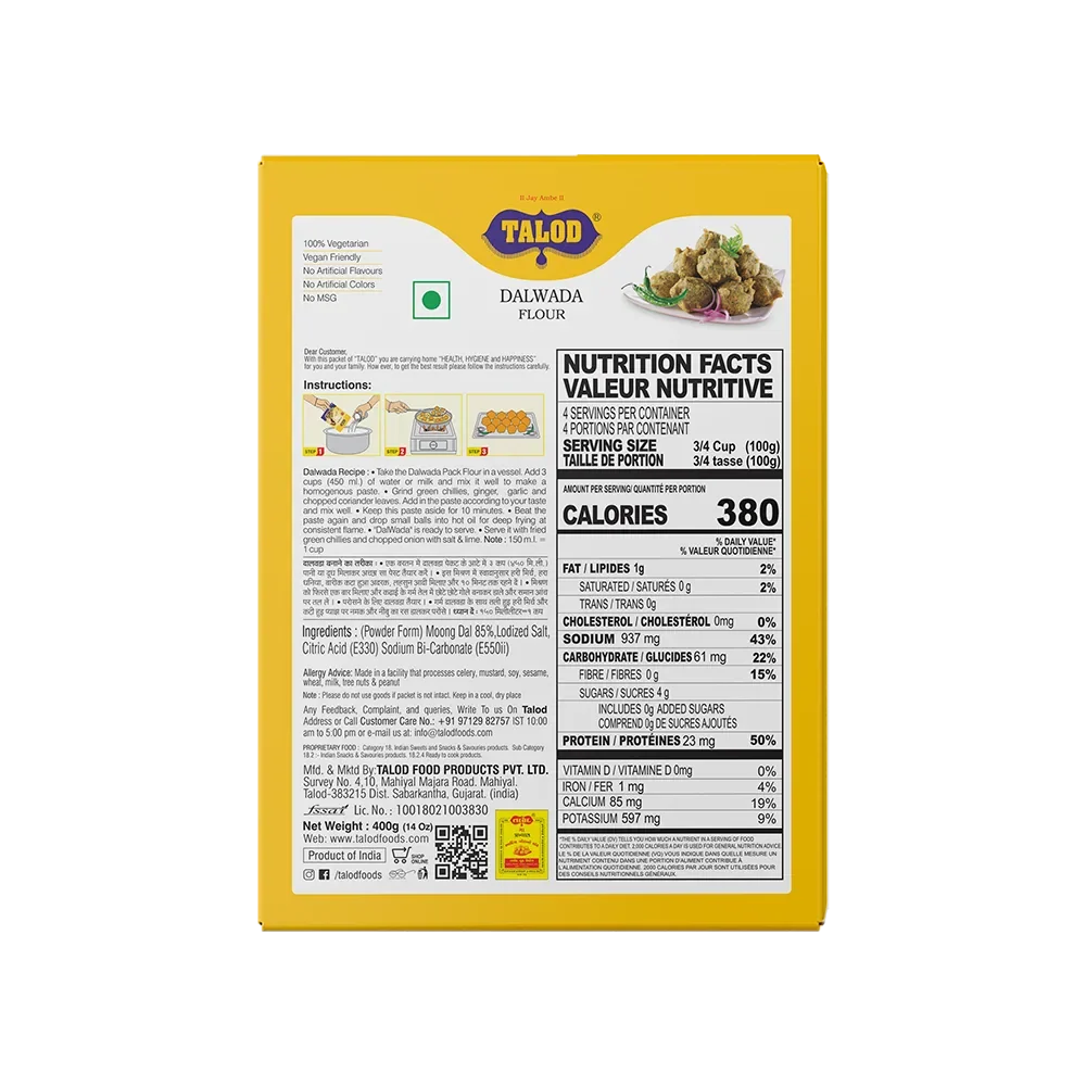 Dalwada Instant Mix Flour – Healthy & Tasty, Makes 400g