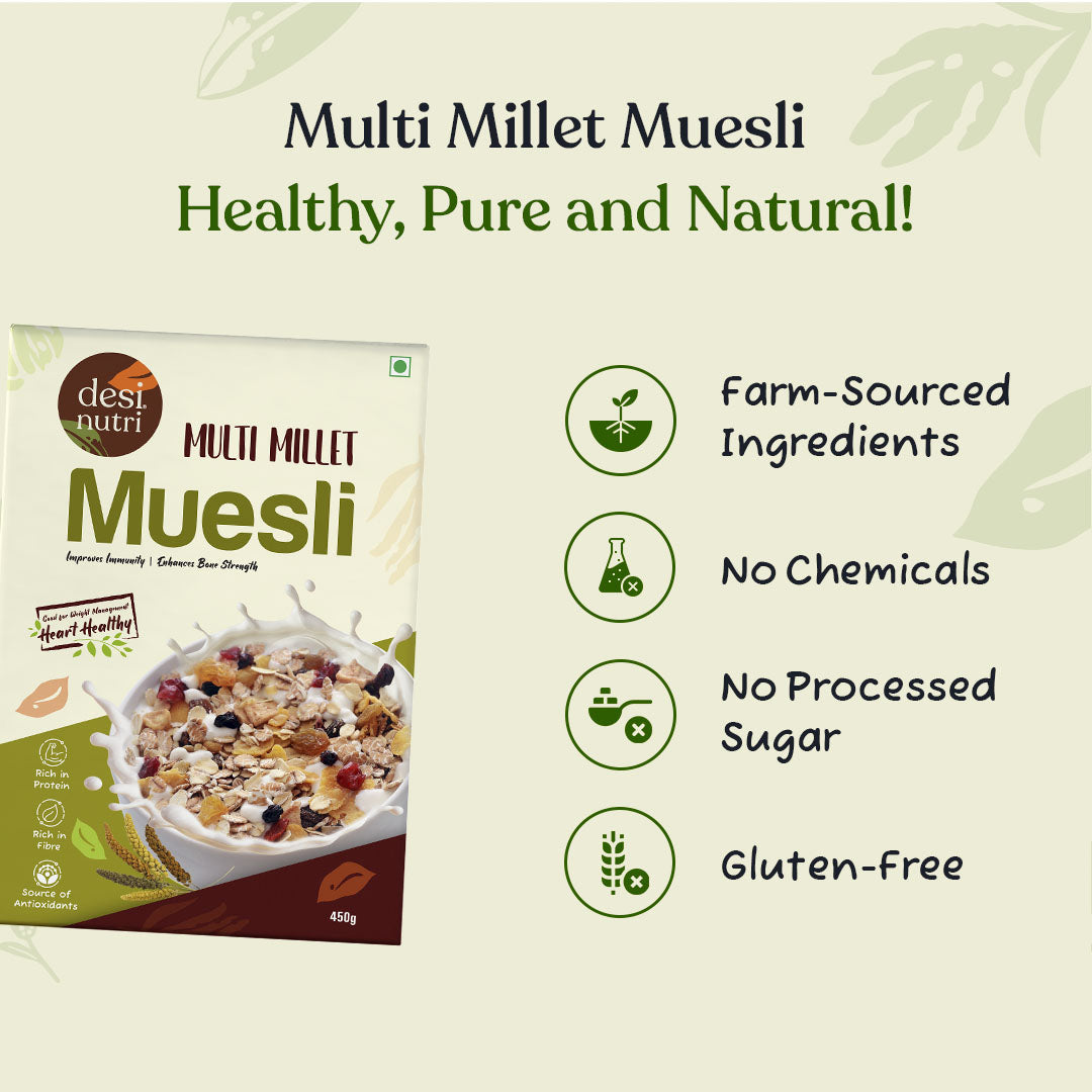 Multi Millet Muesli - Improves Immunity, Bone Strength, Weight Management - 450g