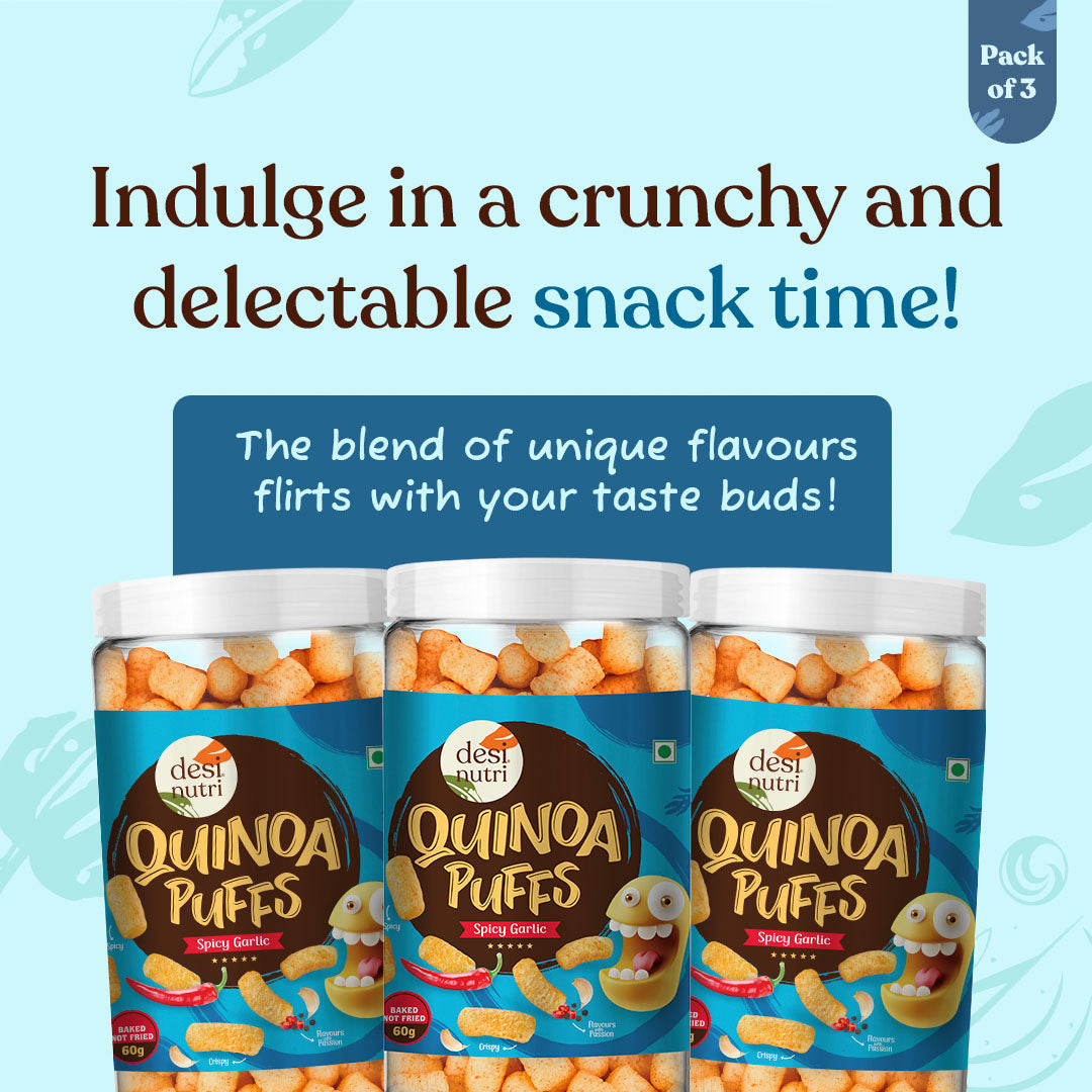 Quinoa Puffs Spicy Garlic Pack of 3 - 60g Each