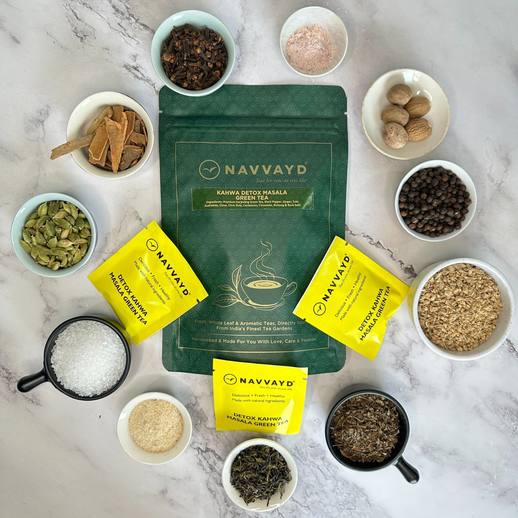 Navvayd Detox Kahwa Masala Green Tea - 50 gms - Veeha Foods