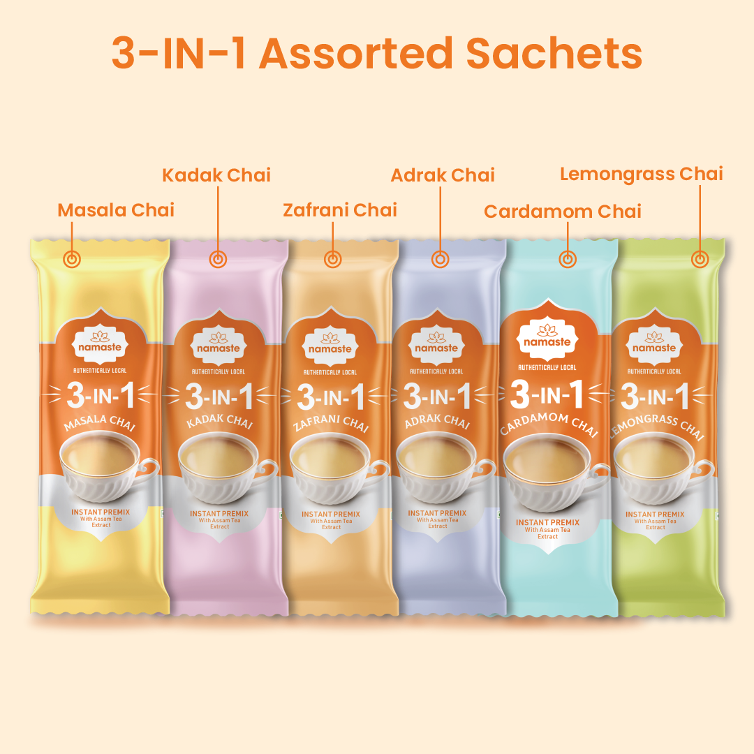 Namaste Chai 3-IN-1 Assorted Packet (6 Different Sachets 22gms each) - 132 gms