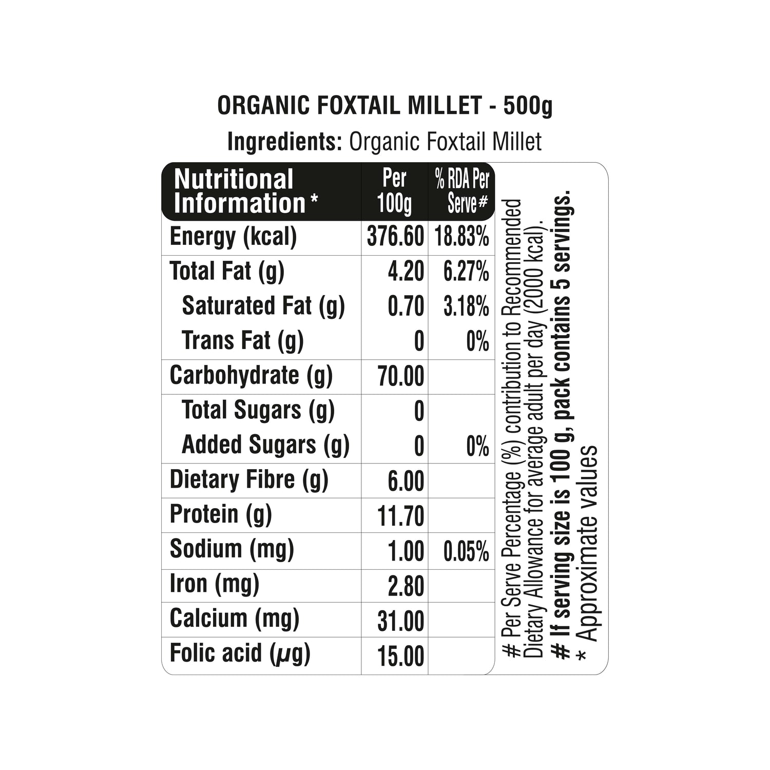 Organic Foxtail Millet 500g