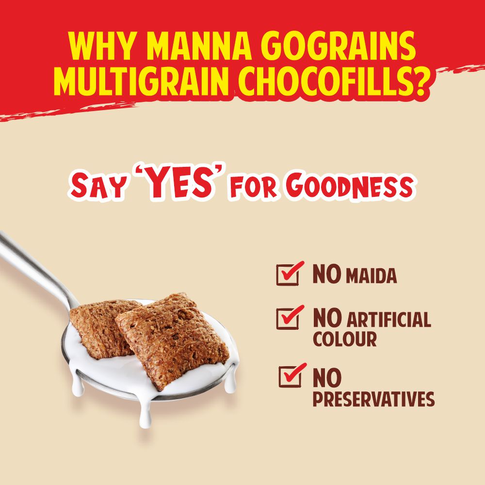 Manna Multigrain Choco Fills Breakfast Cereal for Kids 450g | Millets, Quinoa, Amaranth | Go Grains Crunchies