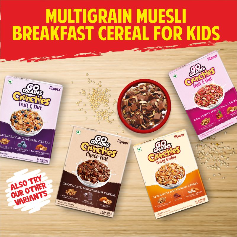 Manna Multigrain Choco Fills Breakfast Cereal for Kids 450g | Millets, Quinoa, Amaranth | Go Grains Crunchies