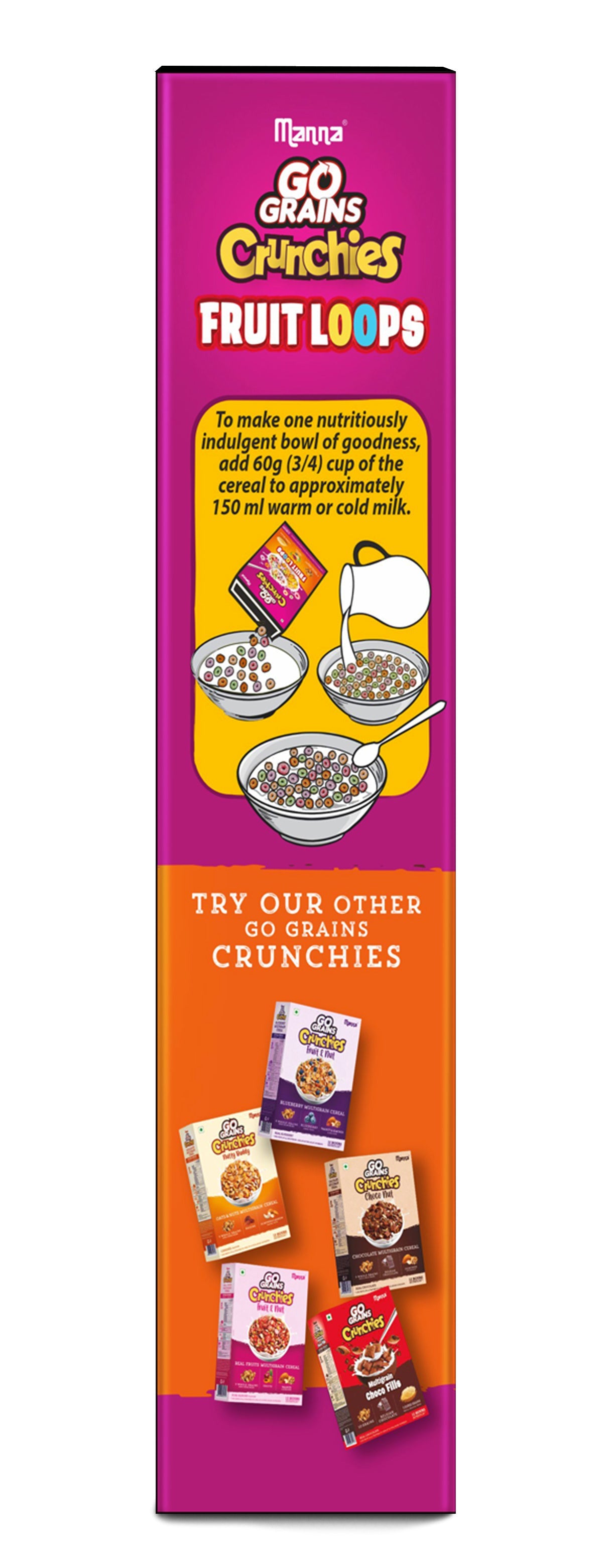 Manna Go Grains Crunchies Fruit Loops | Multigrain Breakfast Cereal for Kids - 250g