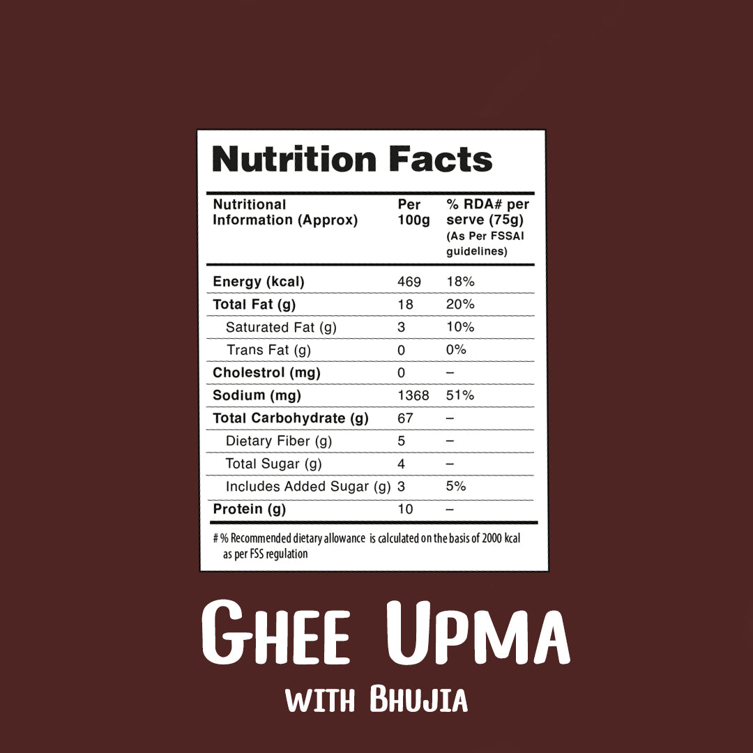 Ghee Rava Upma with Bhujia, 75g - Ready to Eat | Instant Food | No Added Preservatives