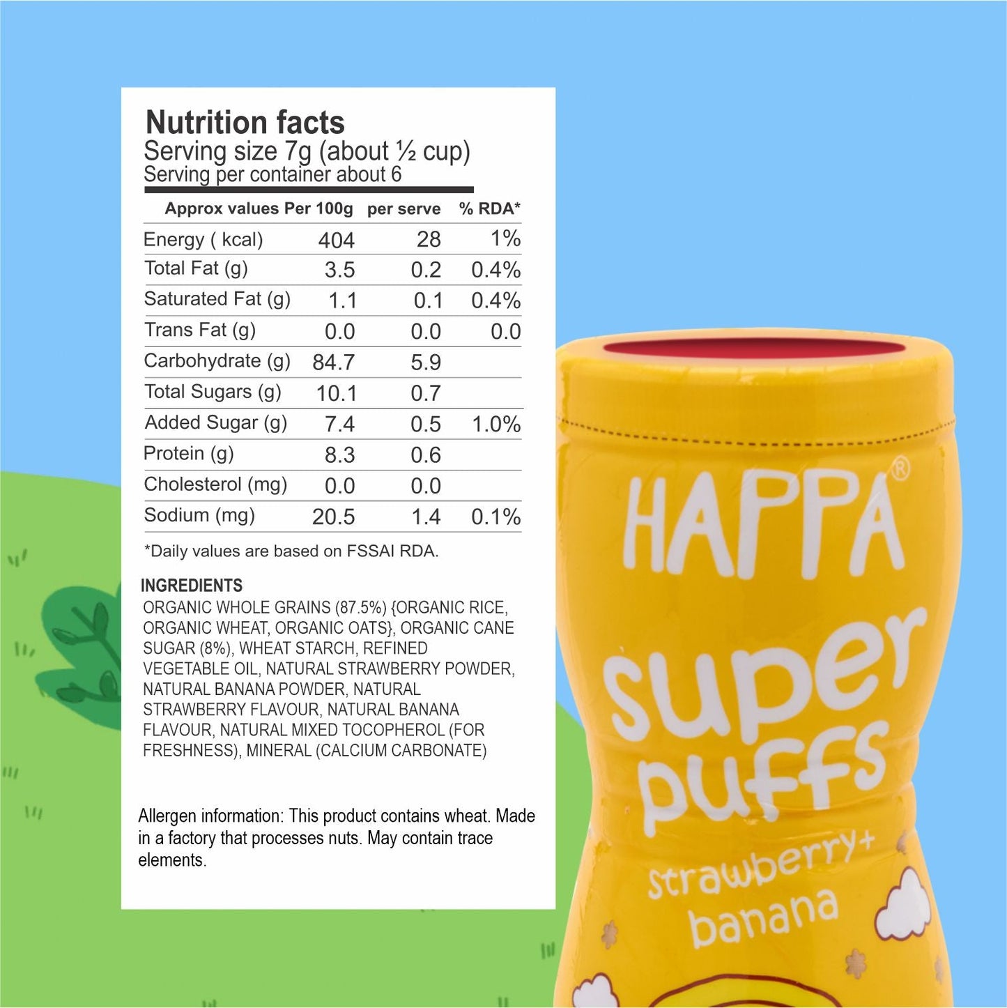 Happa Multigrain Strawberry & Banana Melts Super Puffs (Healthy Organic Snack for Little One, 8 Months+) Pack of 1