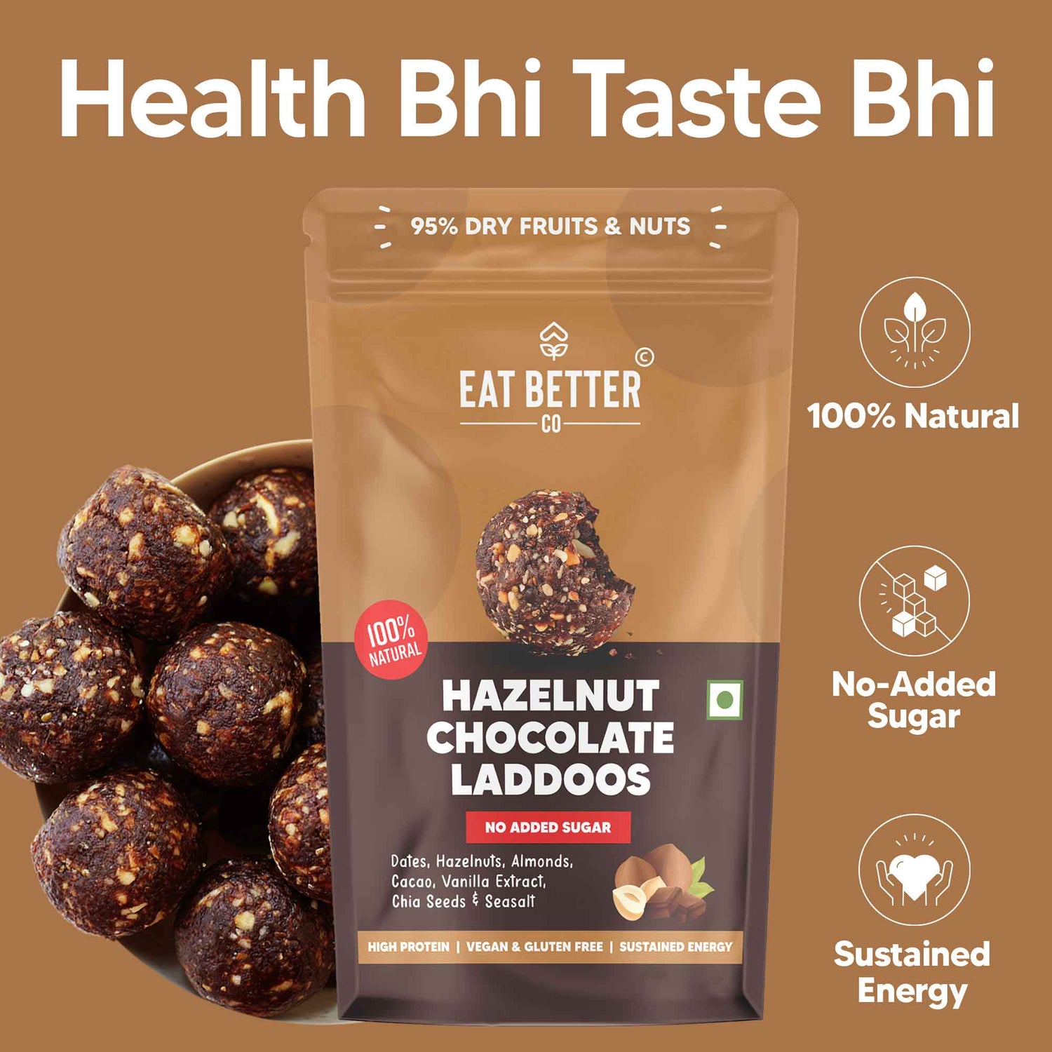 Hazelnut Chocolate Laddoos - No Added Sugar | 100% Natural