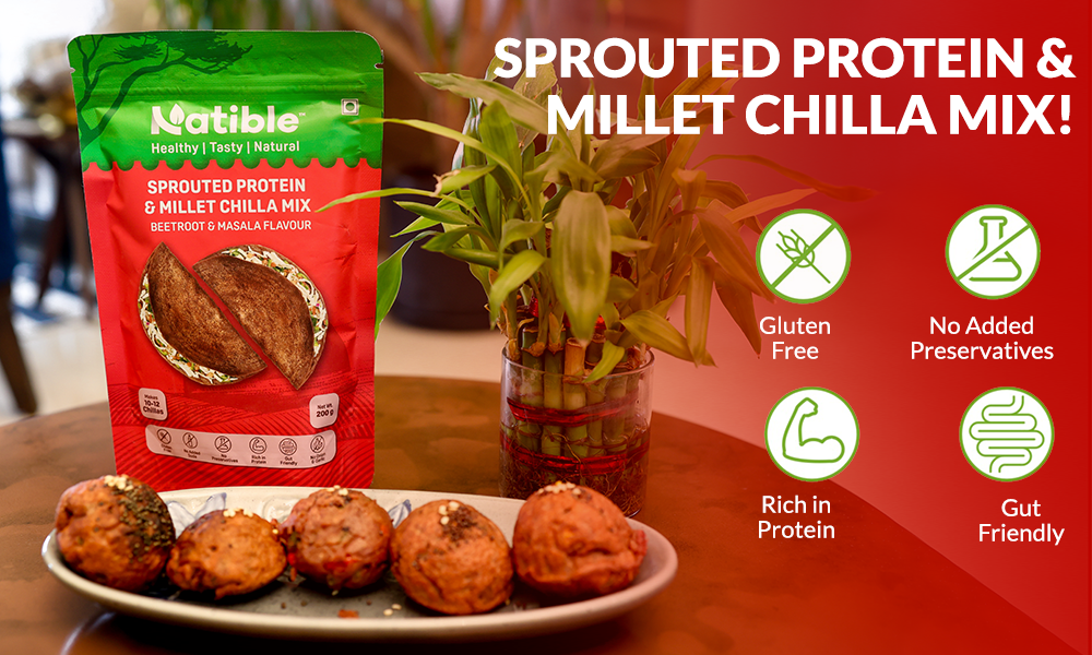 Sprouted Protein and Millet Chilla Mix - Beetroot & Masala Flavor