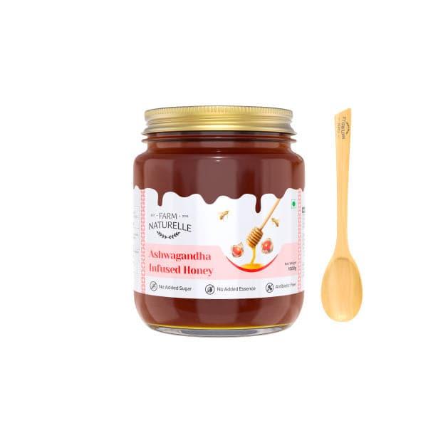 Ashwagandha Infused Honey | 100% Pure Honey | Wooden Spoon| Raw, Natural, Unprocessed & Unheated Honey | Lab Tested Honey in Glass Bottle.