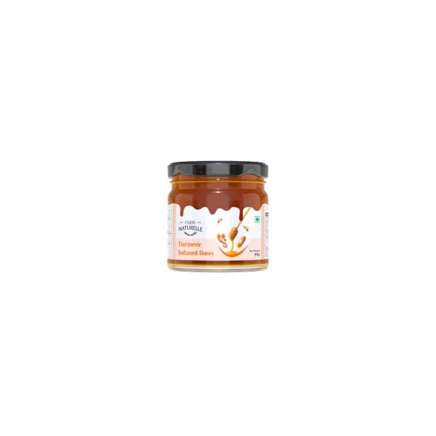 Turmeric Infused Honey | 100% Pure Honey | Wooden Spoon| Raw, Natural, Unprocessed & Unheated Honey | Lab Tested Honey in Glass Bottle.