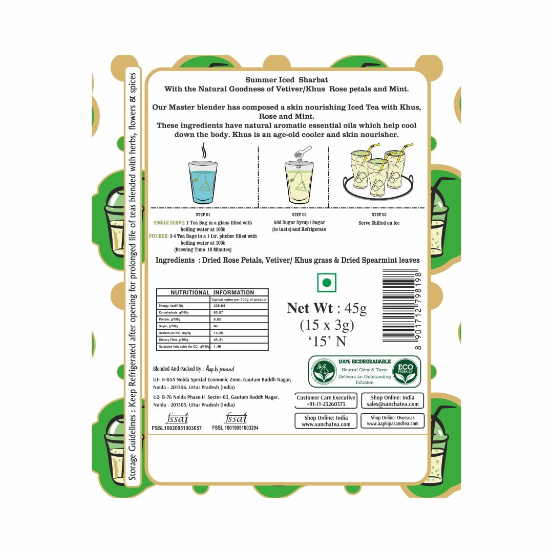 Summer Cooling Sharbat Herbal Iced Tea